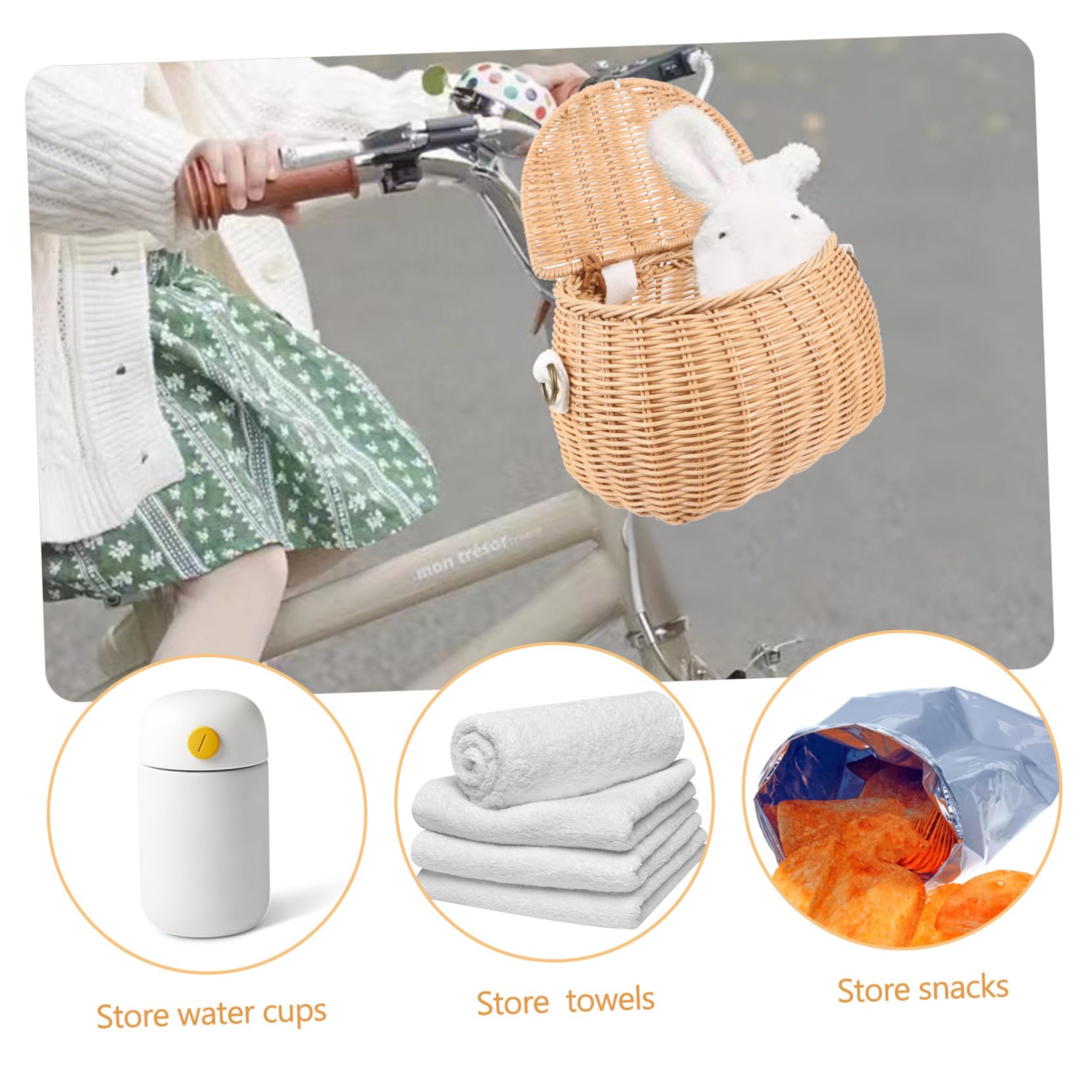 Toddmomy Cesta Delantera de Bicicleta para Niños, Ratán Amarillo