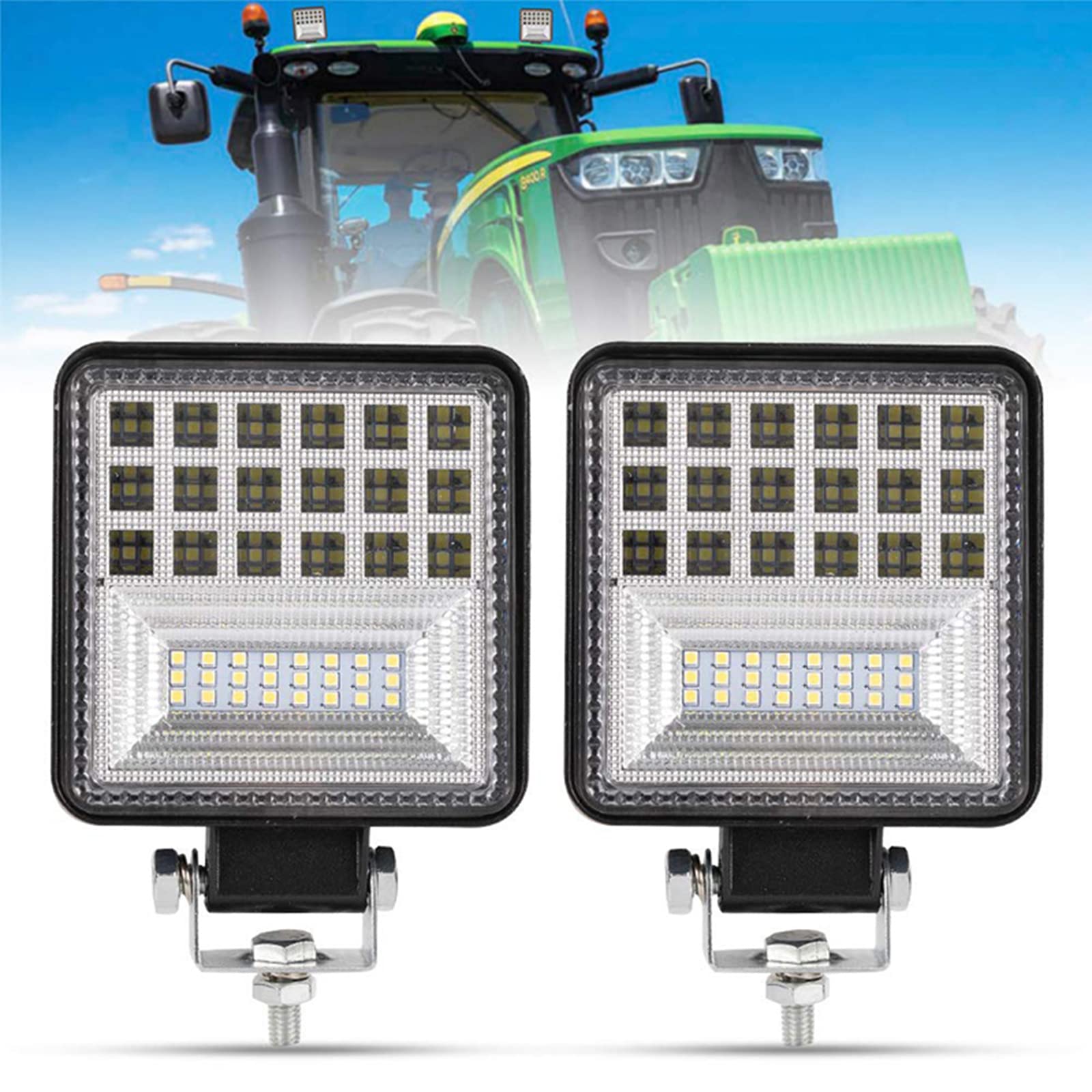 PICAA 10 pezzi 126W 4 Pollici Luce di Lavoro a LED Piazza Flood Spot Faro di Lavoro Fari Lampada Fuoristrada Luci Baccelli per Camion Trattore SUV UTV ATV 12-24V 6000K IP67
