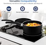 SereneLife 6 Piece Pots & Pans Set - Non-Stick Coating Inside, Includes: 2 Sauce Pots with Lids, Small 8" Fry Pan, Medium 10" Fry Pan, Black