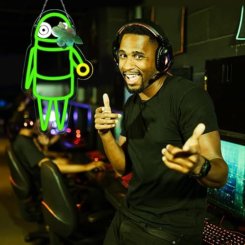 Miniatura 6 de JFLLamp Letreros de neón de robot verde para decoración de pared, luces de neón para dormitorio, letreros LED adecuados para dormitorio, cueva,