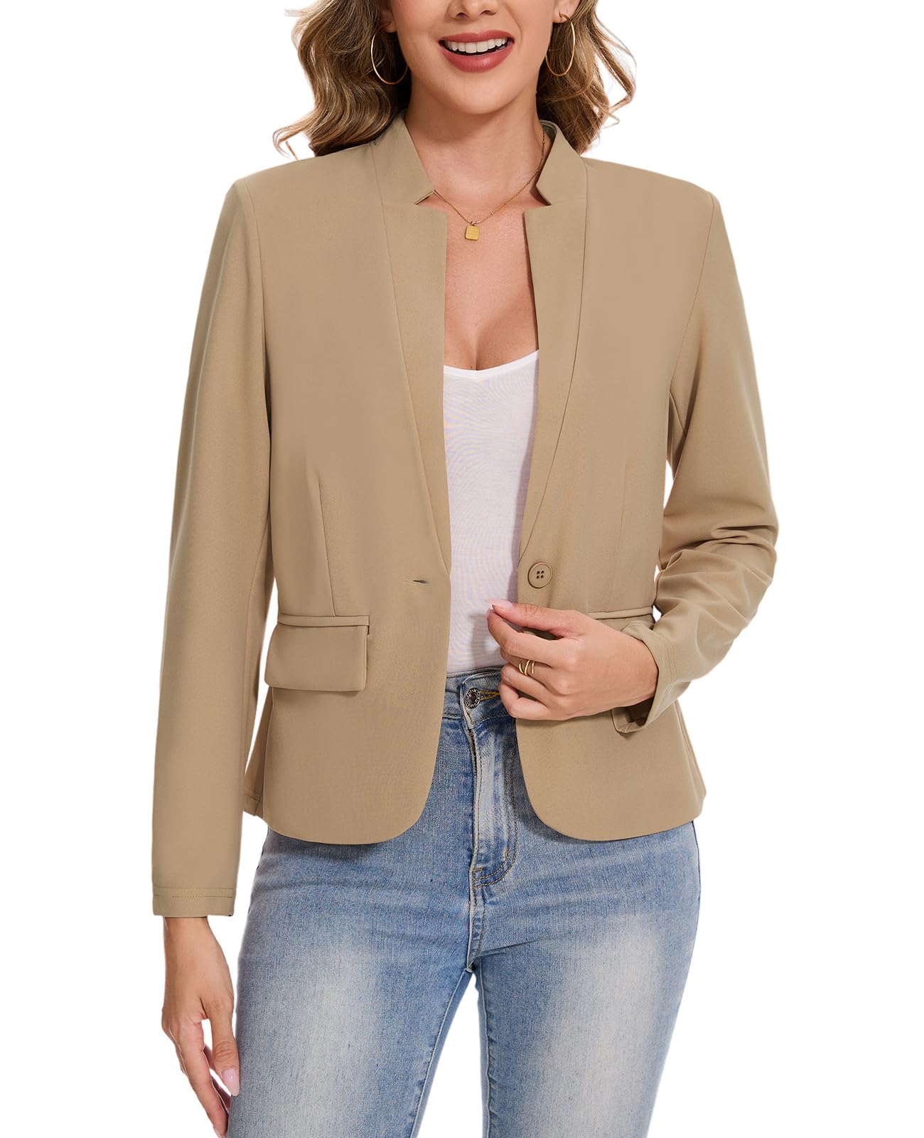 MINTLIMIT Blazer for Women Long Sleeve Button Front Blazer Notch Collar Casual Work Office Suit Jackets with Pockets