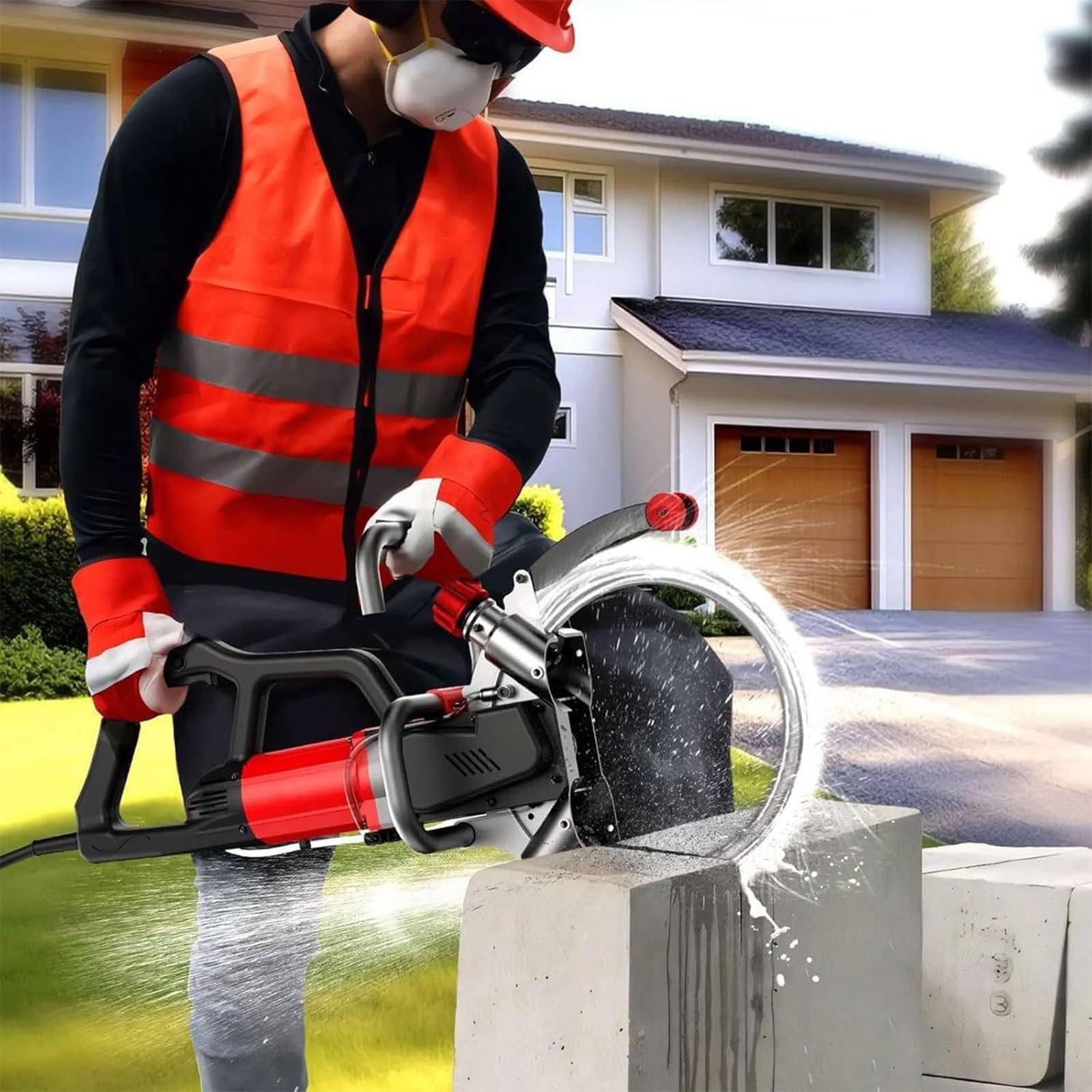 Sierra Eléctrica para Hormigón de 14 Pulgadas con Supresión de Polvo Alimentado por Agua, Cortadora de Paredes Grandes de 8800 W/9500 W para Granito, Madera y Piedra,8800W-2Saws