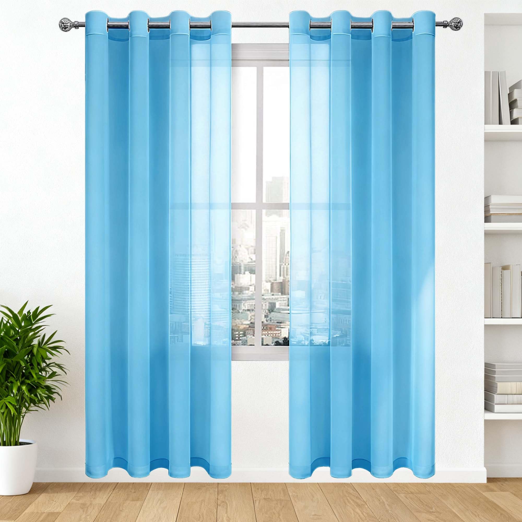 Rideau voilage oeuillet en tulle haut de gamme bleu ciel pour de grandes baies vitrées
