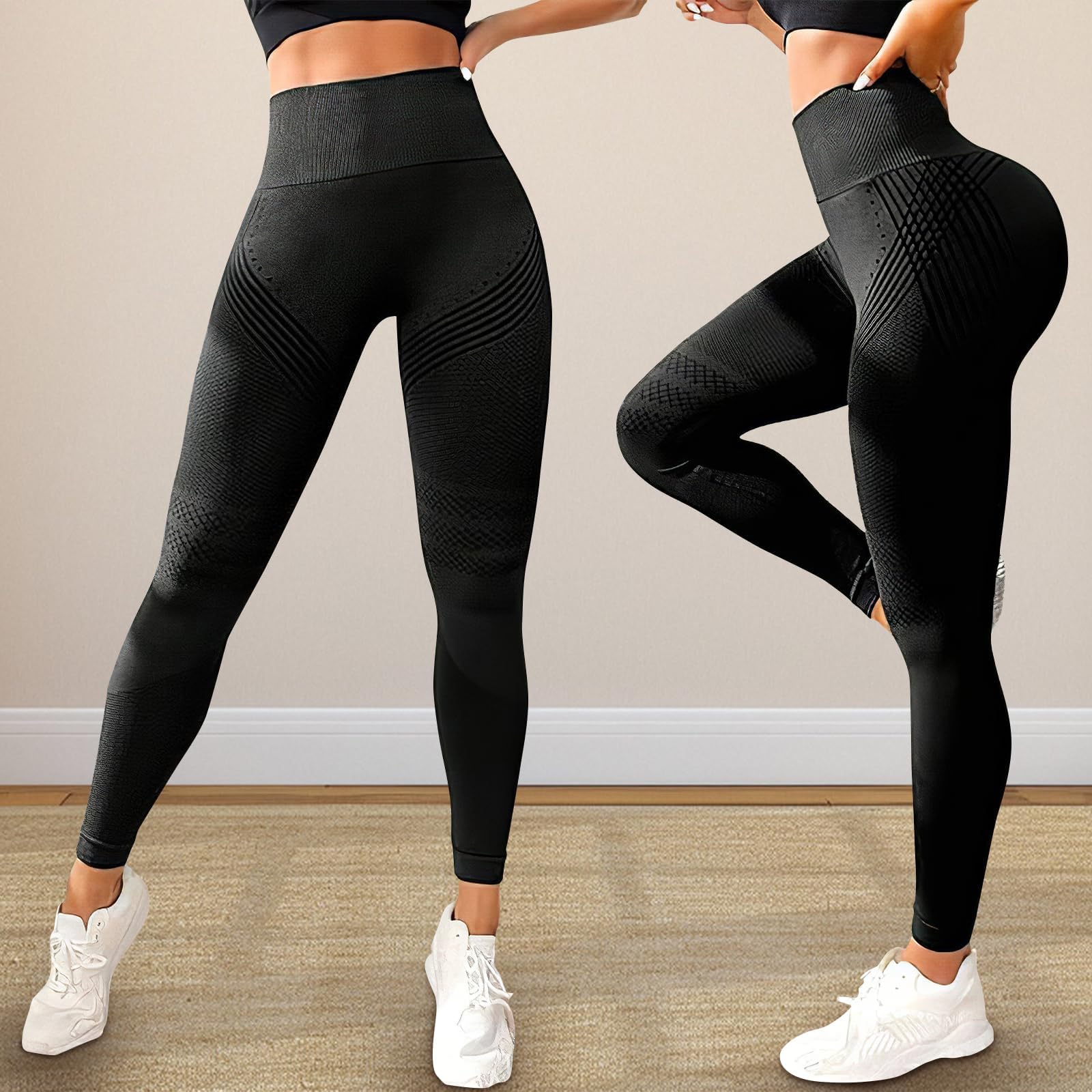 Generico 2 Pack Leggins 3D Anticellulite Donna,Solenao Leggins 3D Compressione Graduata Push Up - Solenao Leggings Anti Cellulite -Lipedema Sculpture Leggings Sportivi Yoga e Uso Quotidiano