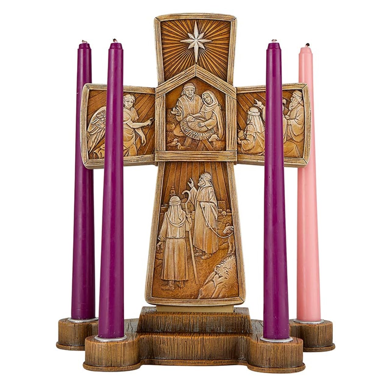 CBC Group Candleholder for Advent & Christmas, 12" Tall, Nativity Cross Star
