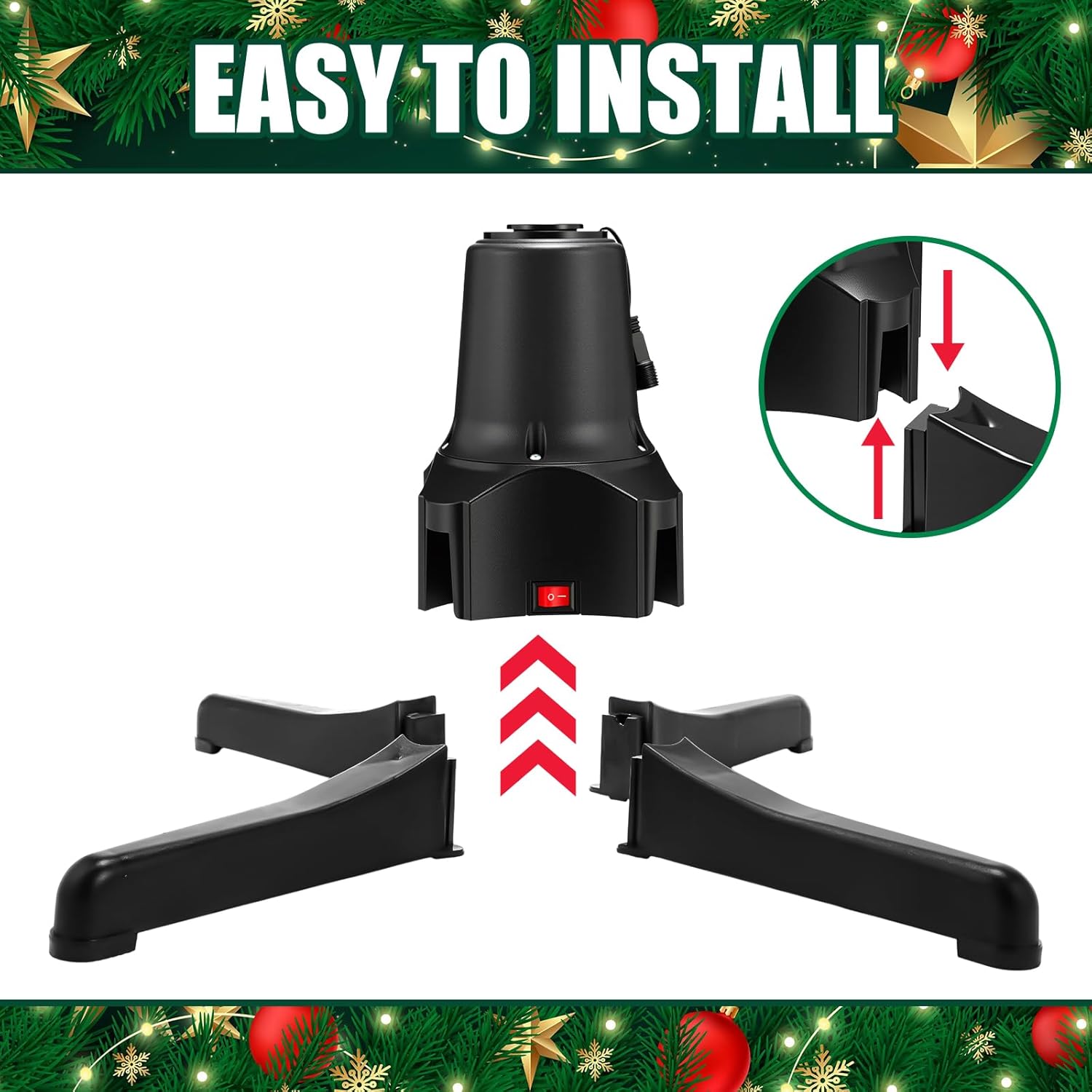 Hortsun 360 Degree Rotating Christmas Tree Stand with 30'' Mat Electric Revolving Base Stand Holder for up to 7.5ft Spinning Xmas Tree with Built-in Electrical Outlet and 2 Settings Trunk Diameter