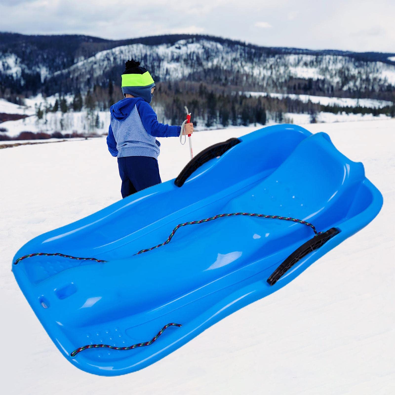 Gralara Slittino per Bambini con Doppio Sedile, Ideale per Scivolare sulla Neve in Giardino Durante l'inverno, Blu
