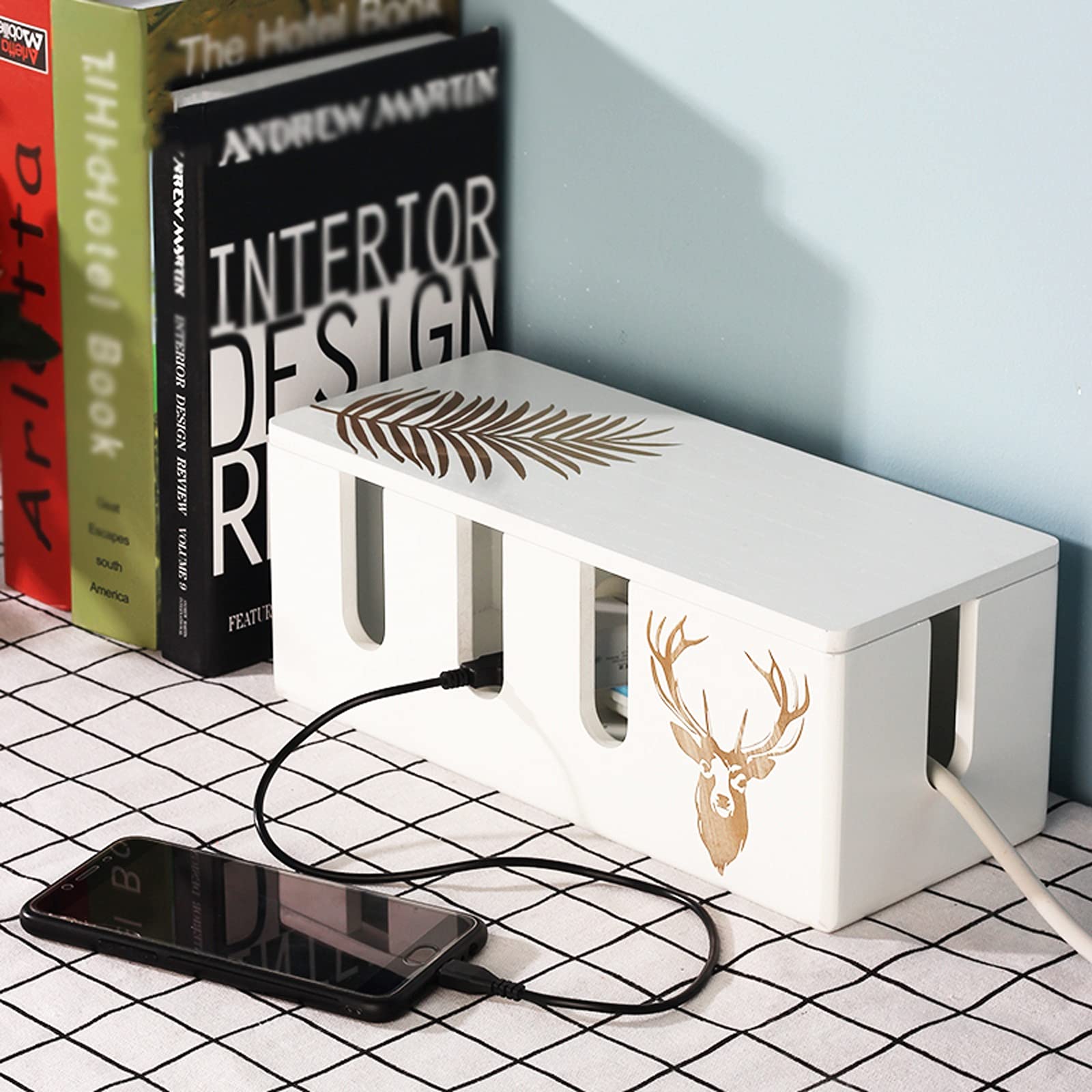 Kabel-Management-Box Kreative Kabel-Management-Box Kabel-Aufbewahrungsbox aus Holz Organizer für Steckdosenleiste/Ladegeräte/Adapter Heim-Desktop-Kabel-Organizer-Box Kabelbox Kabelaufbewahrungsbox