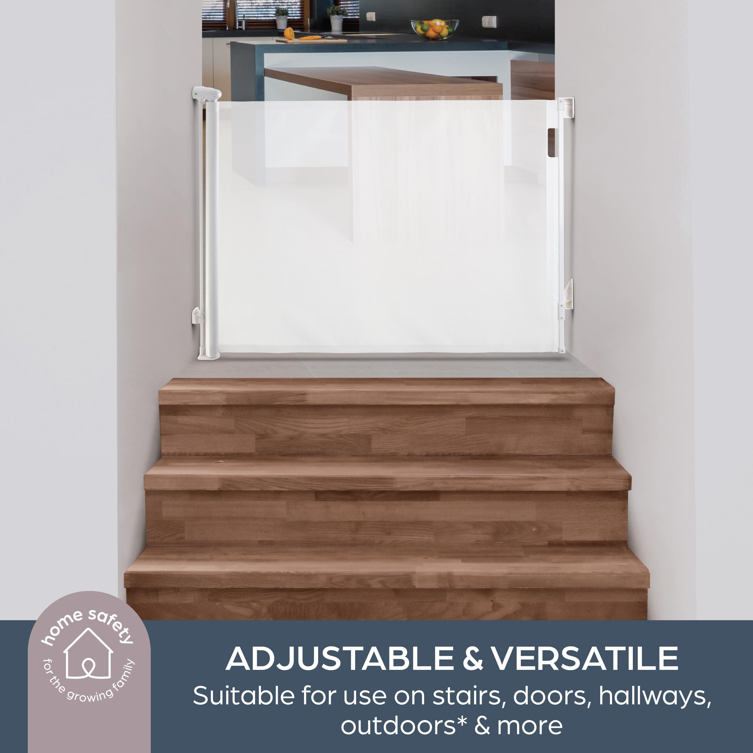 Dreambaby Glide N Hide 90cm Extra Tall, 140cm Wide Retractable Baby Gate, Ideal for Stairs Doorways & Halls, Durable Mesh - Image 3