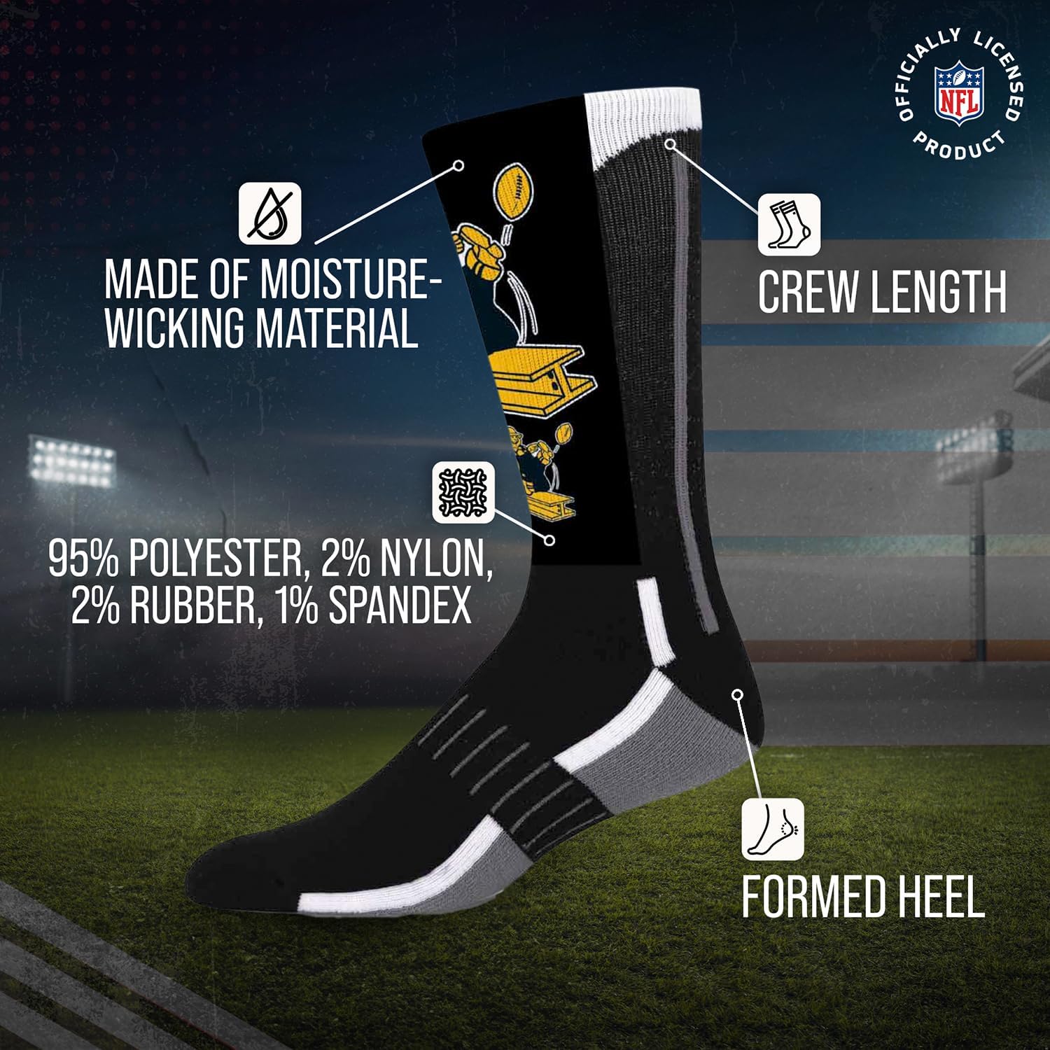 NFL Adult Curve Socks - Game Day Apparel - Machine Washable - Warm & Cold Weather - Comfort and Style for Men &Women