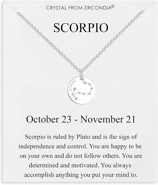 Philip Jones Scorpio Zodiac Star Sign Disc Necklace Created with Zircondia® Crystals
