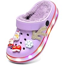 Fur Lined Toddler Clogs Kids Slippers Fuzzy Light up Sandals Boys Girls Garden Shoes Winter Warm Cartoon Slides Slip on Lightweight