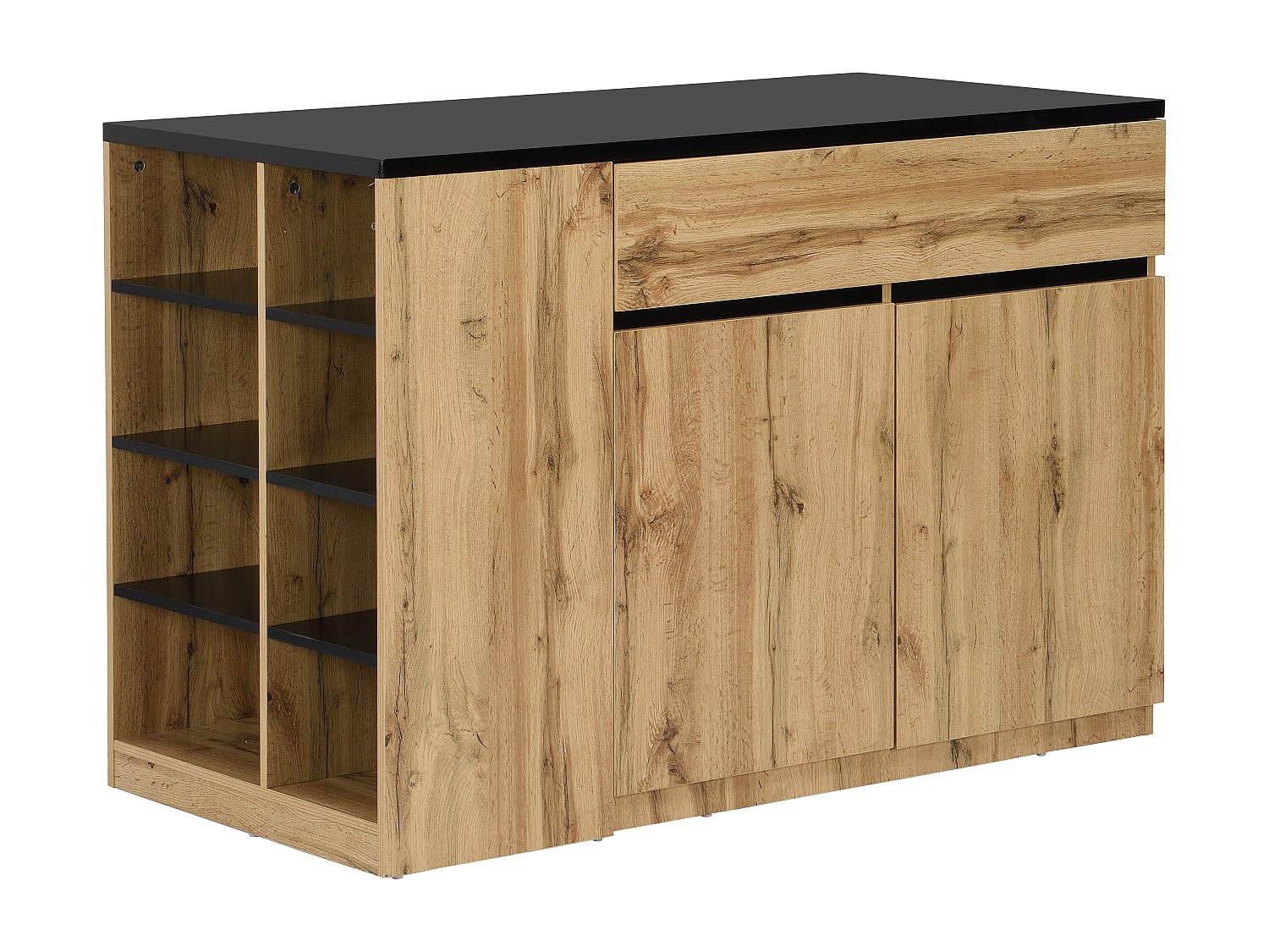 Vente-unique - Kücheninsel 4 Meili - MDF - schwarz, naturfarben hell
