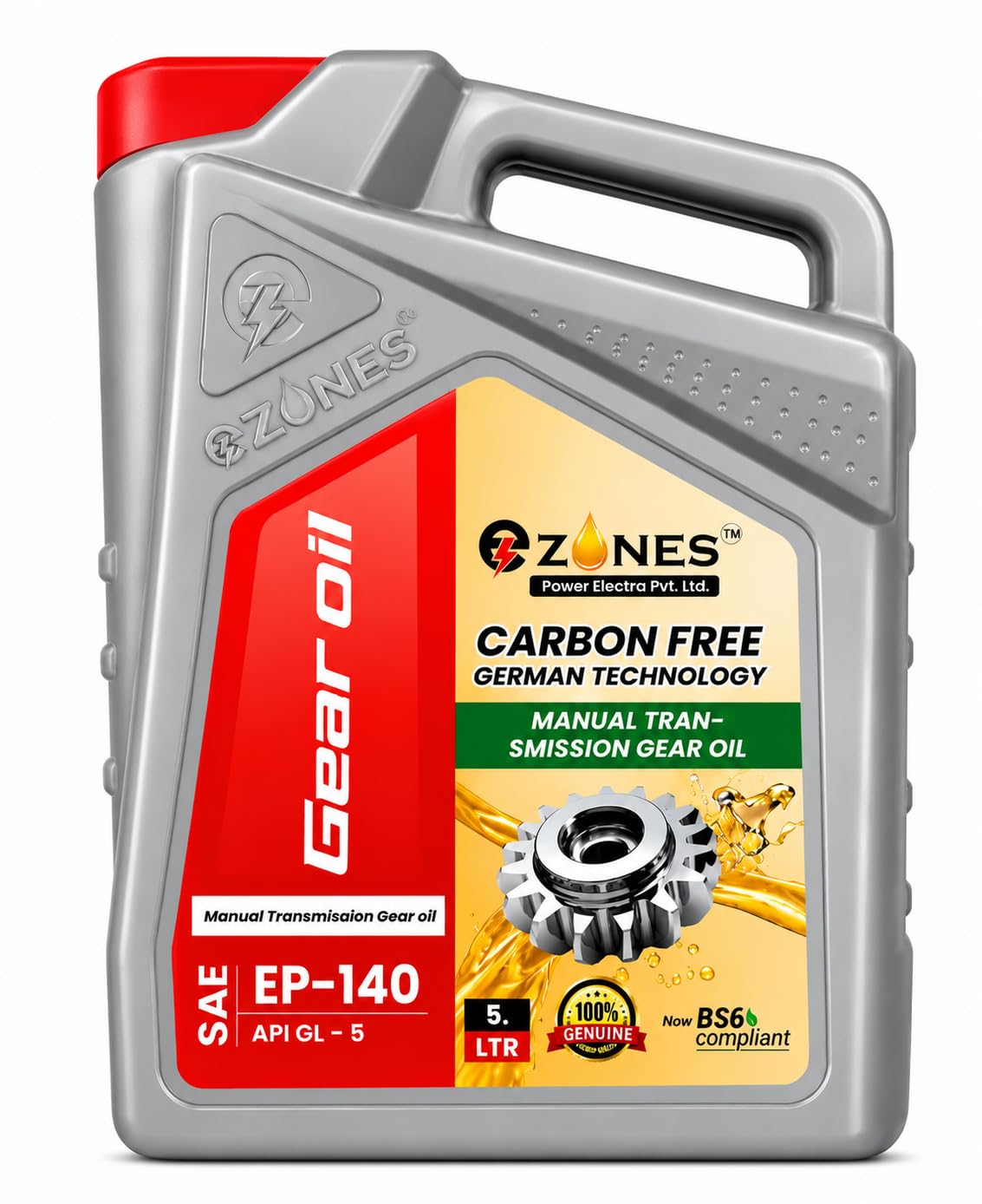 E-Zones SAE EP-140 API GL-5 Manual Transmission Gear Oil 5L | Carbon Free Technology, Extreme Pressure, Gearbox & Differential, BS6 Compliant, German Technology-image-0