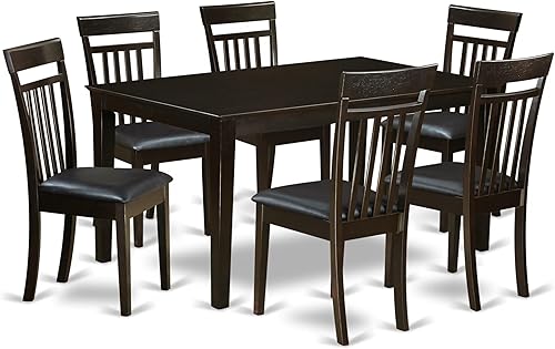Miniatura 25 de East West Furniture CAP7S-CAP-C - Juego de comedor de 7 piezas que consta de una mesa rectangular y 6 sillas de cocina de tela de lino, 36 x 60