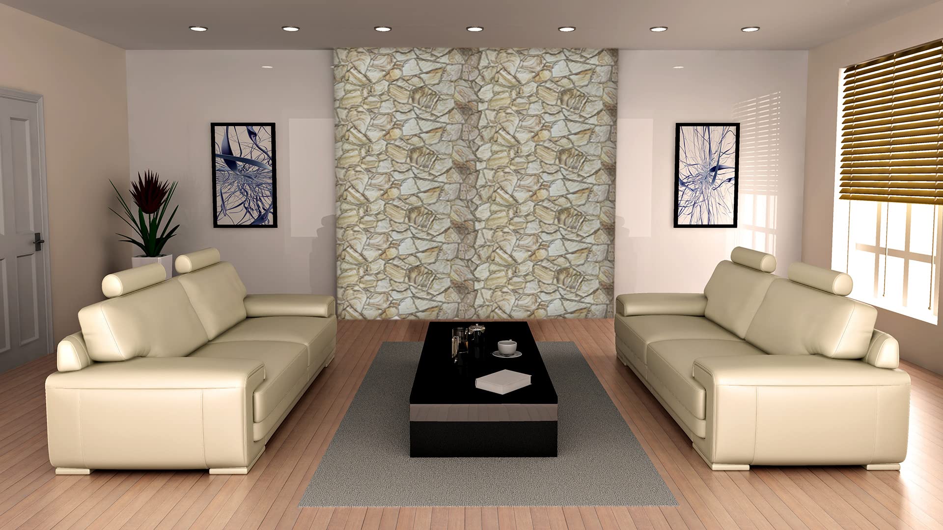 Paneles de pared 3D para decoración de paredes interiores, paneles de revestimiento de pared de piedra arenisca de miel de PVC no adhesivos para el hogar y la oficina - (10 piezas/4,7 m2)