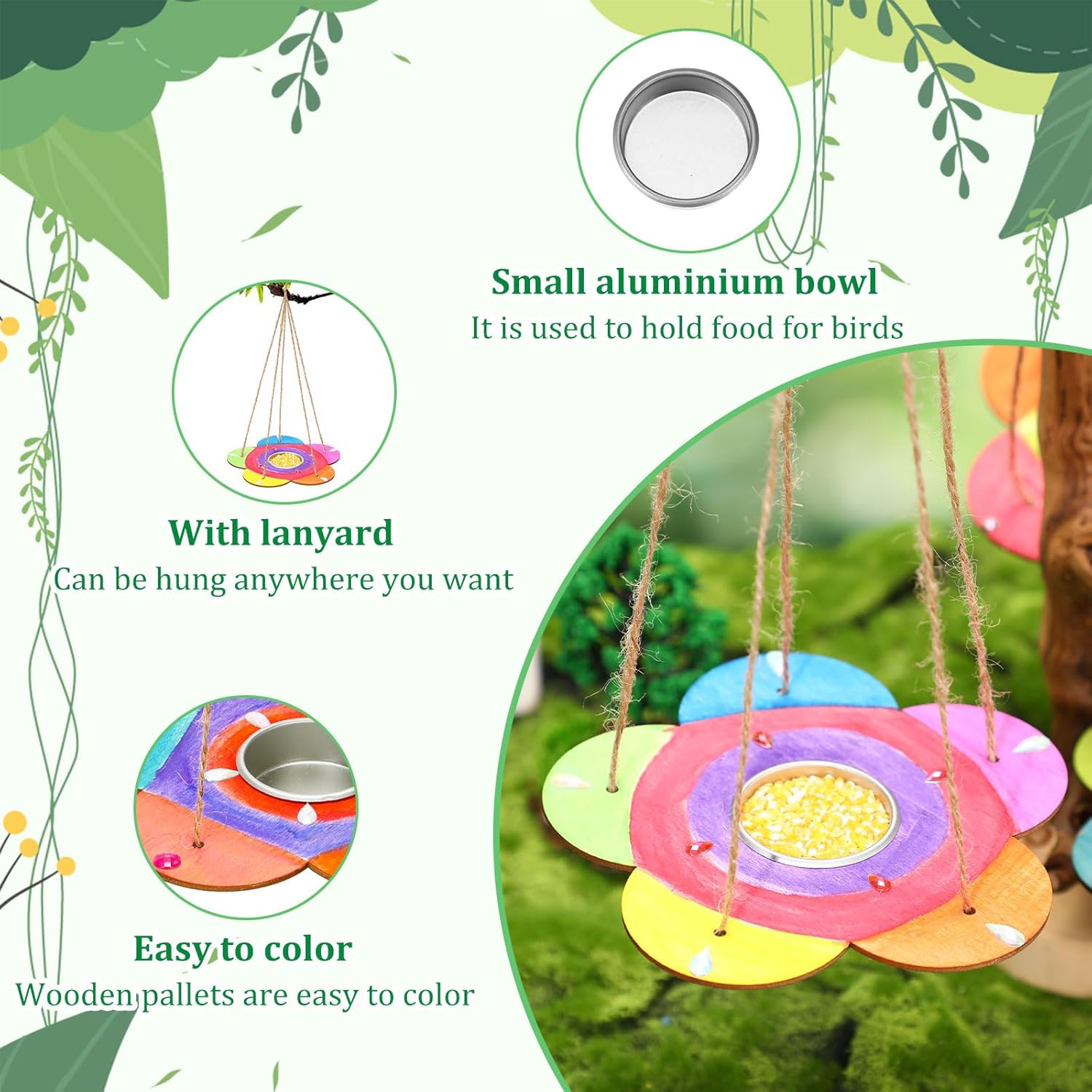 DoubleFill 60 Pcs Bird Feeder Craft Kits for Ages 3-8 Arts and Crafts DIY Wooden Painting Kits Outdoor Toys Party Favor Gifts