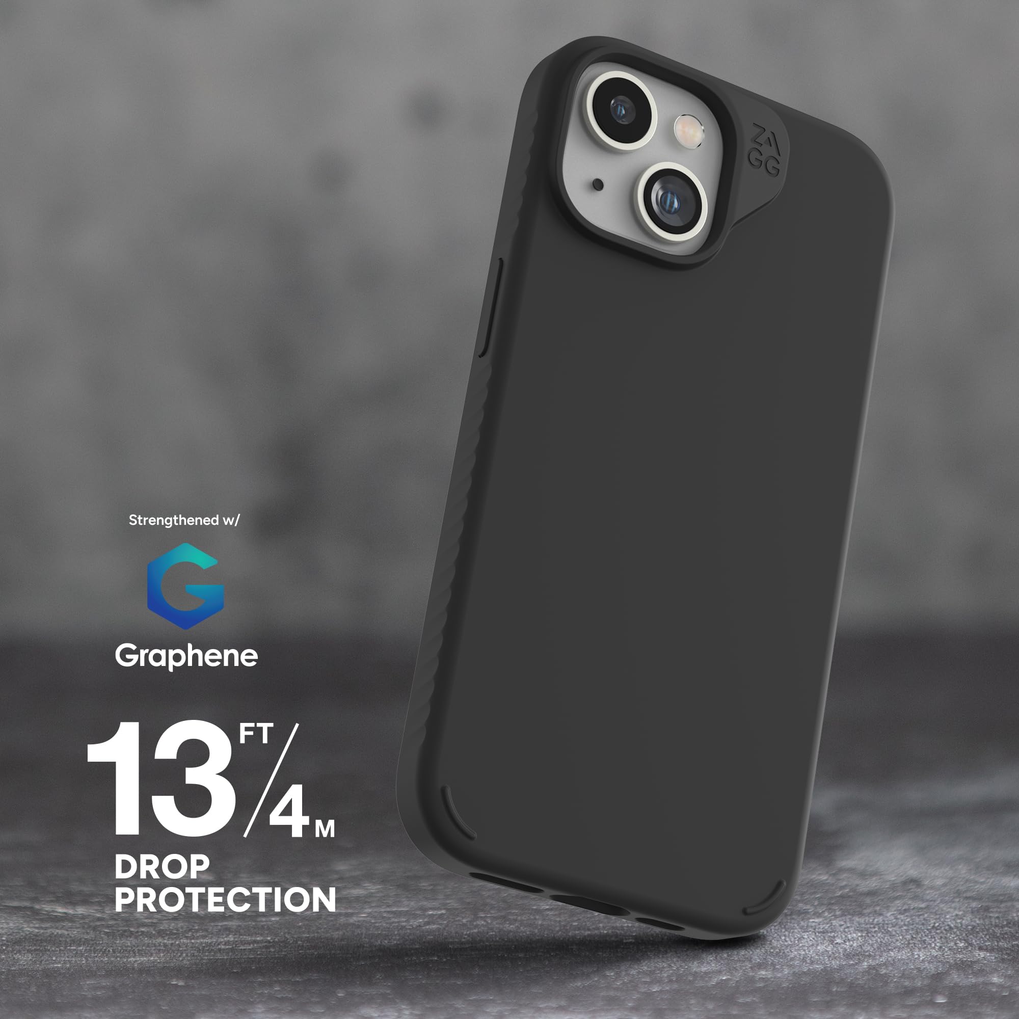 ZAGG Manhattan Snap - Funda para iPhone 15/14/13 - Funda de Silicona iPhone, Material de grafeno Duradero, Superficie Lisa con un cómodo Agarre Ondulado, Funda MagSafe para