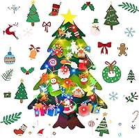 Vista 4 de Árbol de Navidad de fieltro Montessori para niños pequeños, árbol de Navidad de 3.2 pies de bricolaje para pared con 32 adornos y luces LED, árbol