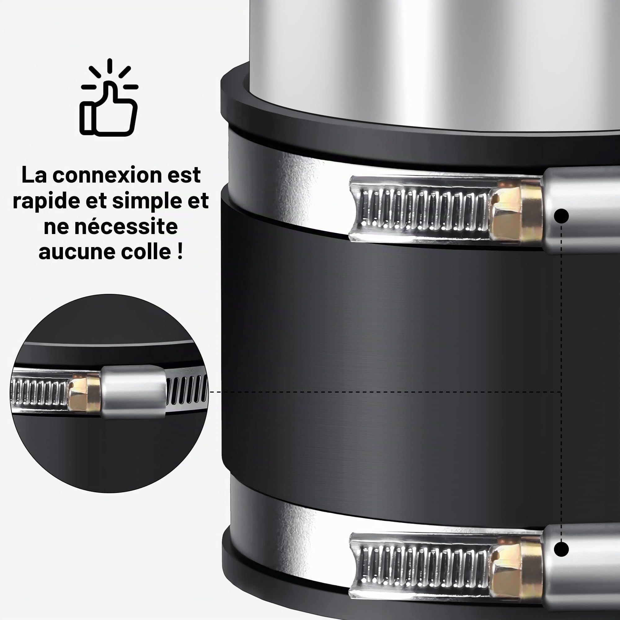 Raccord de tuyau - Manchon en caoutchouc - Diamètre 150 mm - Raccord flexible inox - Réduction bruit - Pour ventilateur