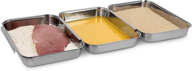 Navaris Zestaw do panierowania ze stali nierdzewnej 3-częściowy - 3 x miska do panierowania 22 x 15 x 3 cm - kotlet mięso ryba - metalowa droga panierska prostokątna