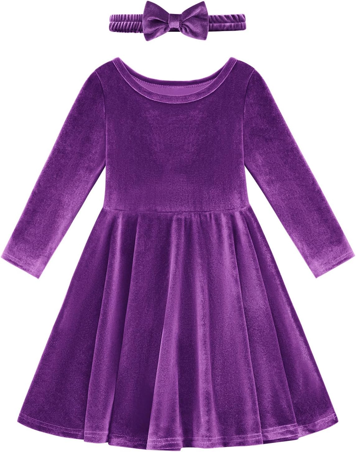 URMAGIC Toddler Girl Fall Winter Clothes Velvet Long Sleeve Swing Twirl Skater Dress with Hairband Baby Christmas Outfit 2-7Y