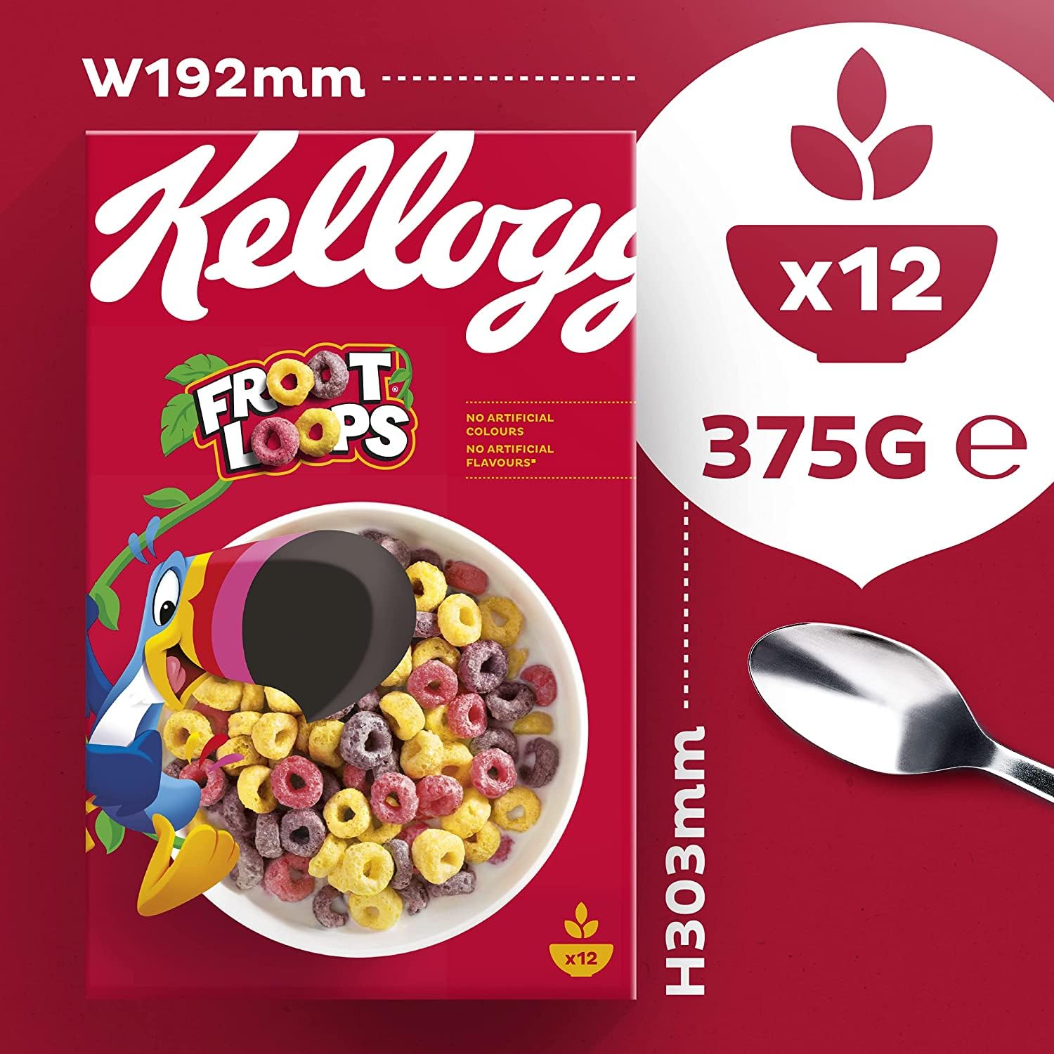 Kellogg's Froot Loops Frühstückscerealien (6 x 375 g) – bunte Kringel aus Weizen, Hafer und Mais mit Fruchtgeschmack – ohne künstliche Farb- und Aromastoffe