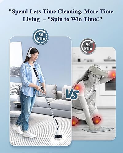 Miniatura 2 de Cepillo eléctrico giratorio 2024, cepillo de limpieza inalámbrico con 8 cabezales de cepillo reemplazables, 2 velocidades ajustables y 3 mango de