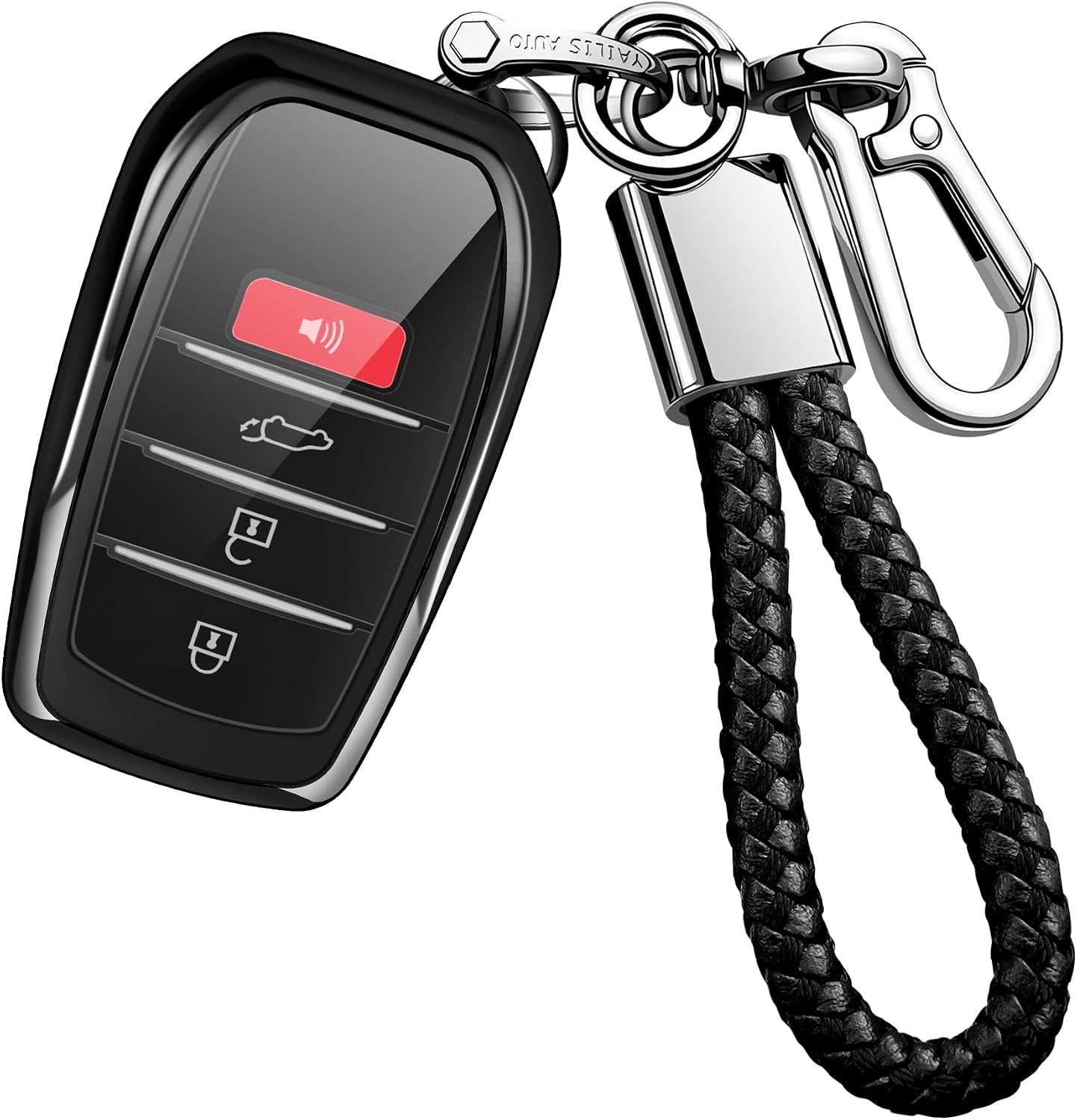 For Toyota Key Fob Cover with keychain,Key Shell Case for 2025-2026 Camry 4Runner 2021-2026 Venza,RAV4 Prime,Sienna, 2019-2026 Land Cruiser,Fortuner,Mirai, 2023-2026 Corolla,Highlander,Prius-Black