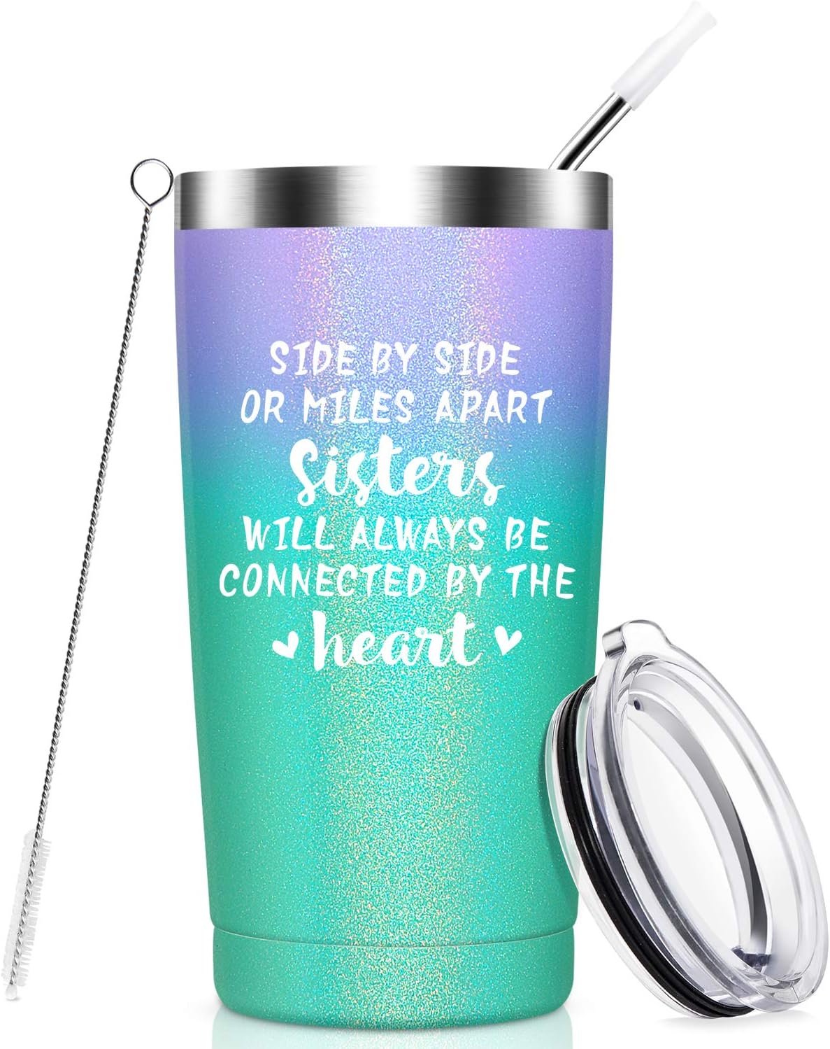 IMENSEAS Side by Side or Miles Apart Sisters, Best Sister Gifts from Sister, Funny Birthday Gifts Ideas for Women, Big Little Sister, Best Friend, Soul Sister, Bestie - 20 oz Mug Tumbler - Multicolor