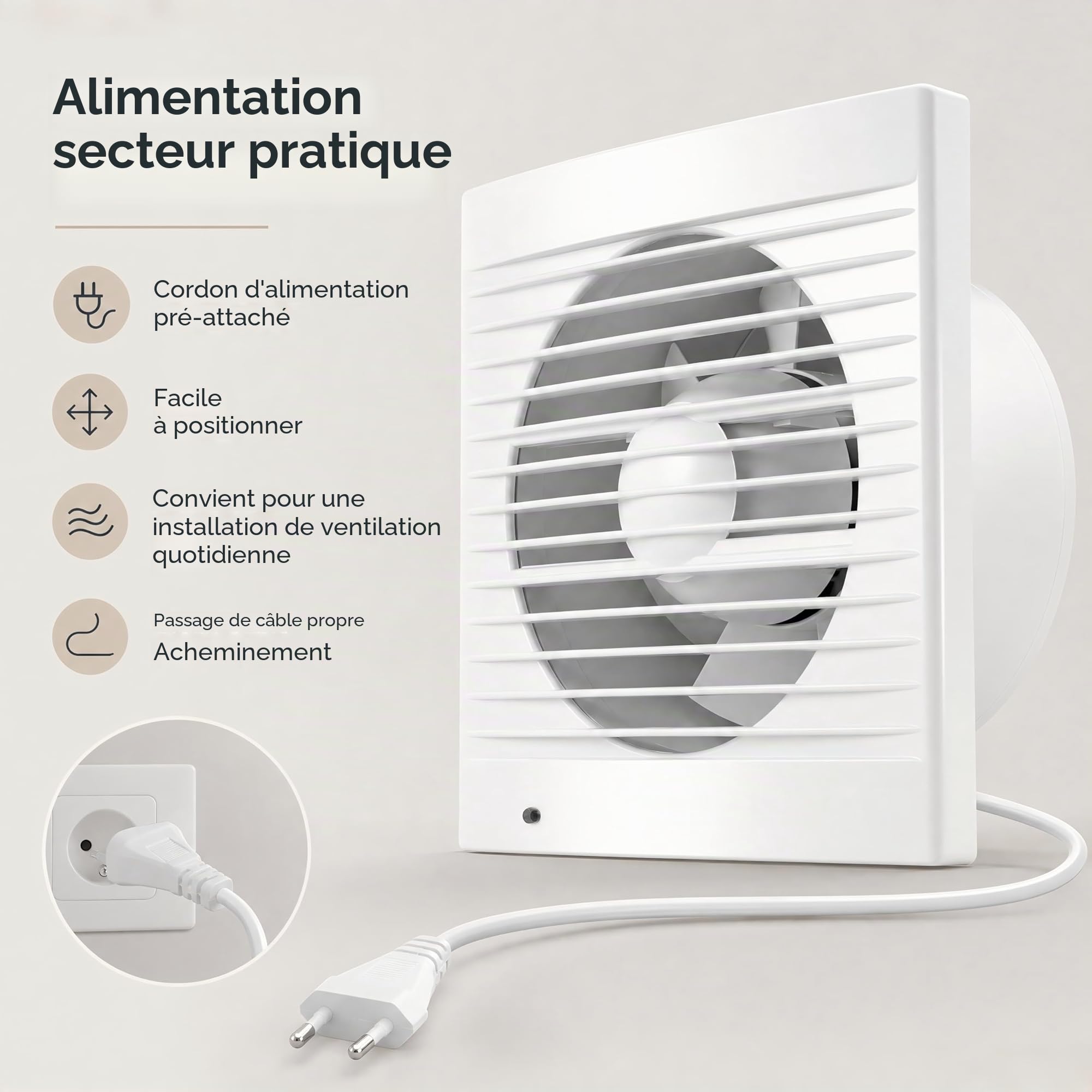 100mm VMC Salle de Bain, VMC Simple Flux, 120m³/h Extracteur Avec Clapet Anti Retour, 1m UE Prise pour Salle de Bain,Cuisine,Bureau,WC