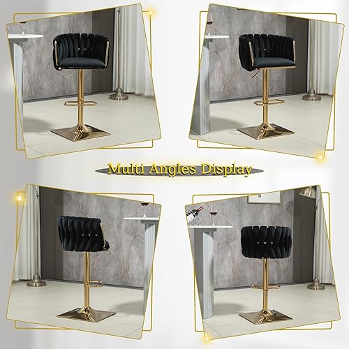 Miniatura 6 de Boucle - Juego de 2 taburetes de bar giratorios con respaldo tejido, modernas sillas de bar ajustables con base plateada para isla de cocina,