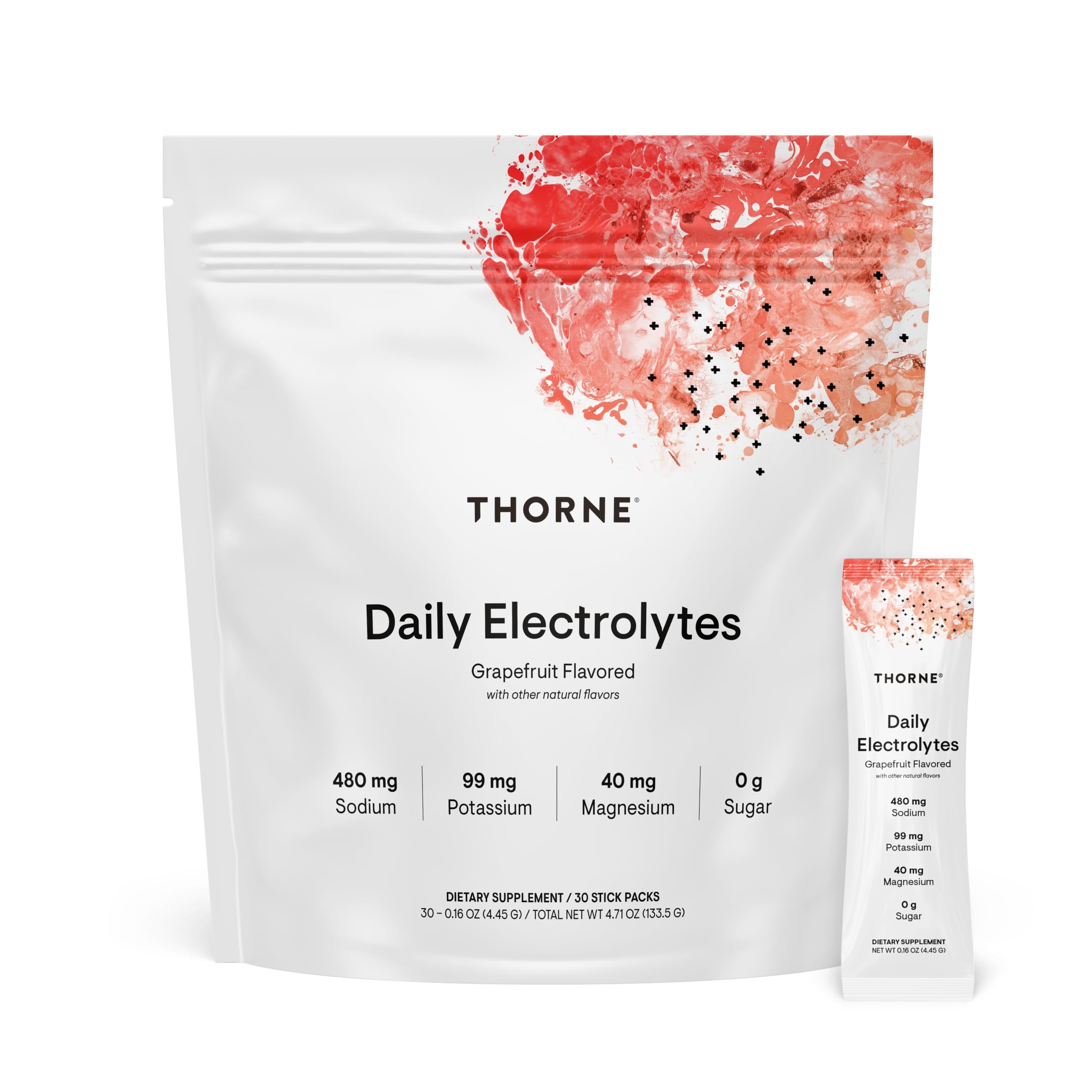 THORNE Daily Electrolytes, Electrolyte Powder Drink Mix, 30 Stick Packs Grapefruit