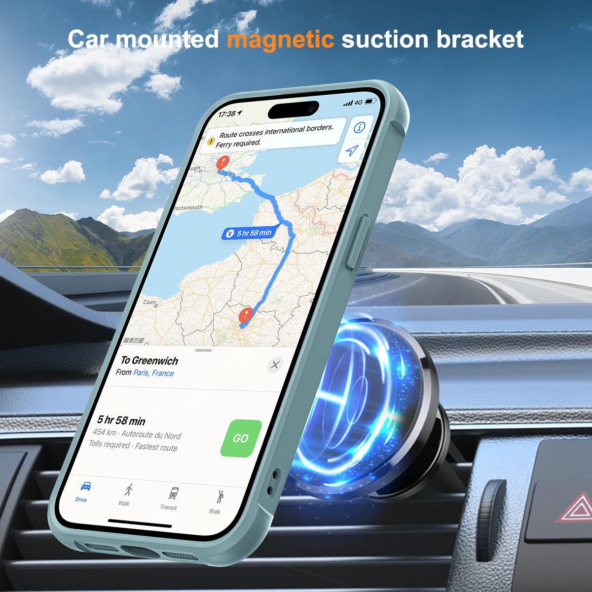 SKYLMW Funda translúcida compatible con iPhone 12 Pro Max y iPhone 13 Pro Max de 17 cm, con soporte magnético redondo invisible, compatible con MagSafe, excelente agarre, azul
