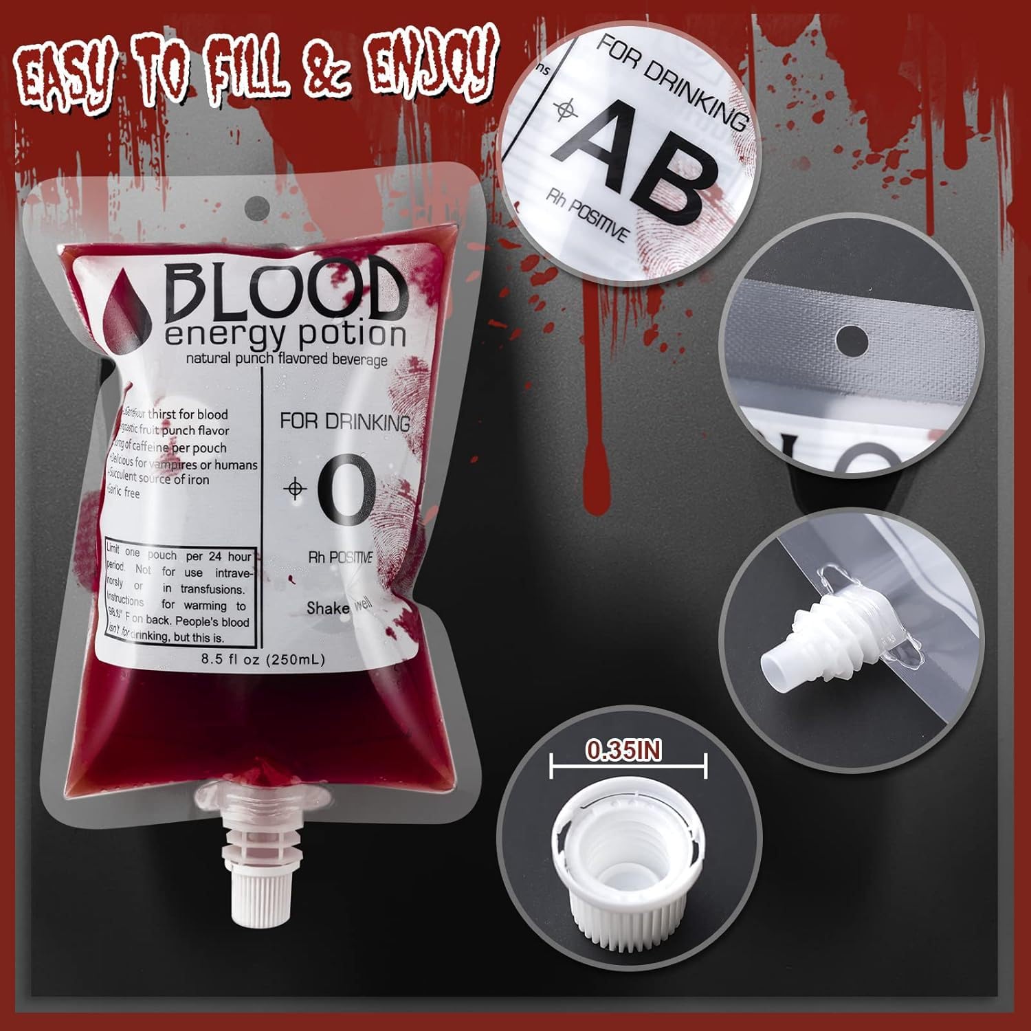 Confezione da 20 sacchetti di sangue di Halloween per bere sacche di sangue da 250 ml contenitori per bevande per feste di Halloween per vampiri ospedale zombie bomboniere per feste in costume