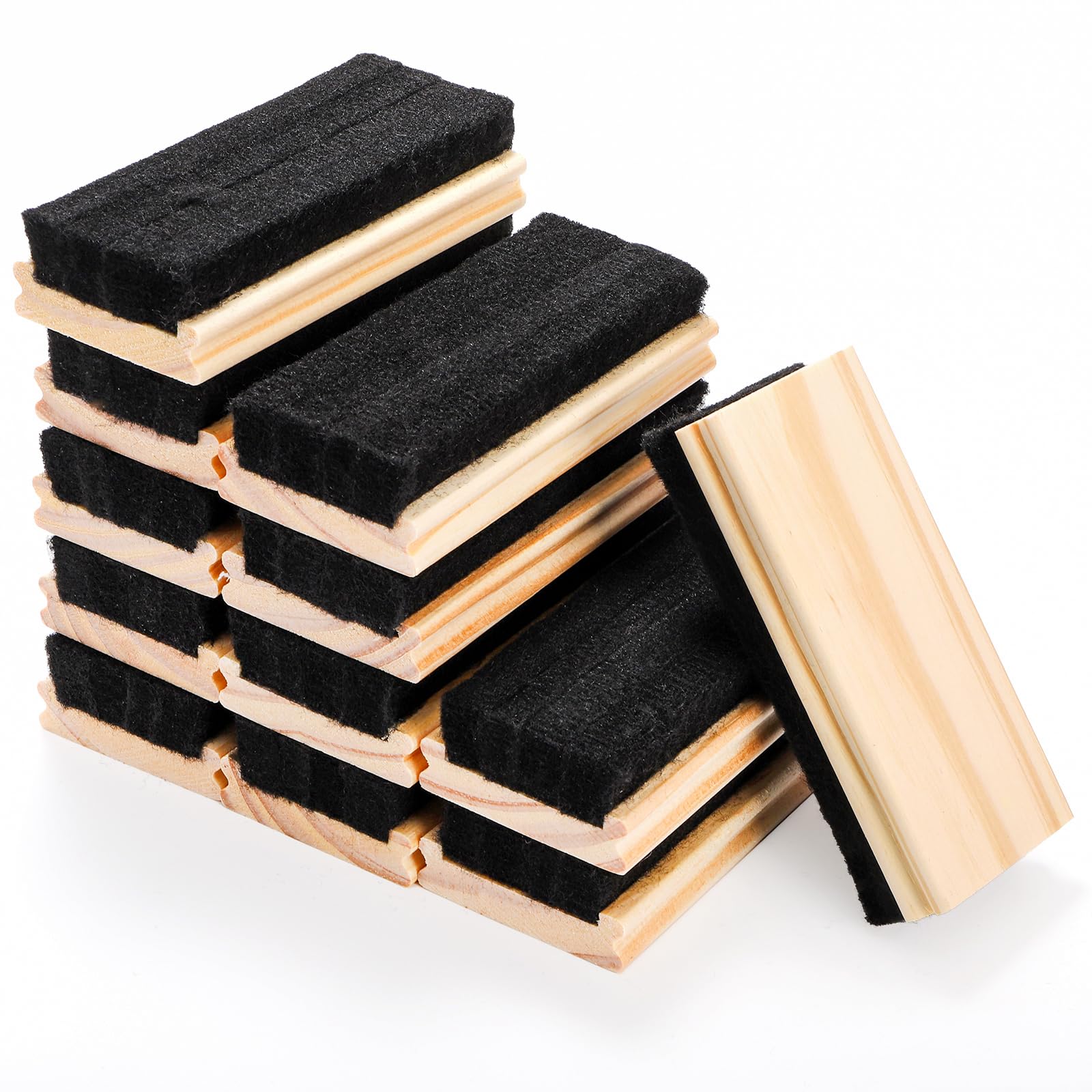 Elsjoy Lot de 12 gommes pour tableau noir, effaceur de craie en feutre de bois, nettoyeur de craie pour tableau noir, effaceur de craie en bois sans poussière, pour élèves, enseignants