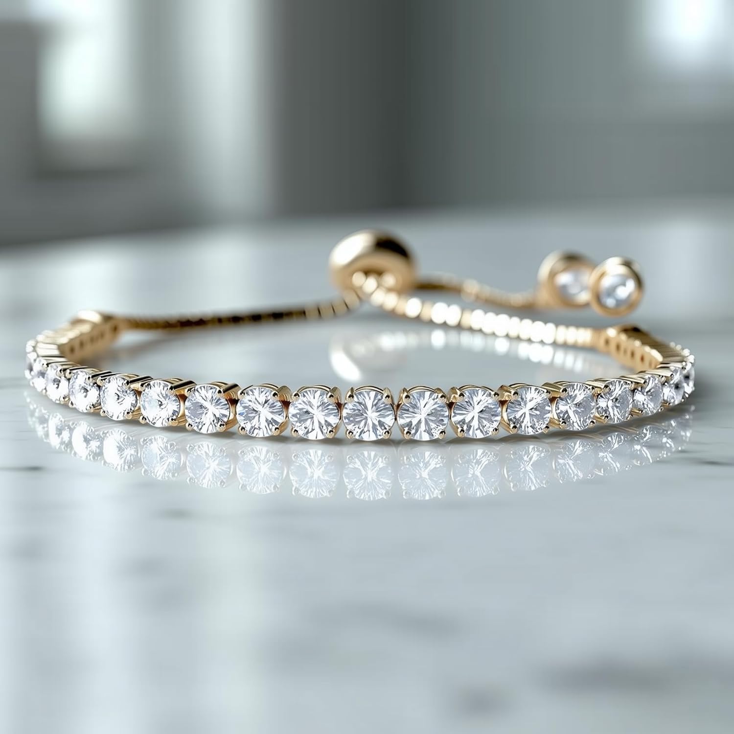 Amy & Annette Adjustable Tennis Bracelet with Crystals - 18k White Gold Plated Filled with Open-Ended Closure - Great Gift Idea for Every Occasion - (7.25in)