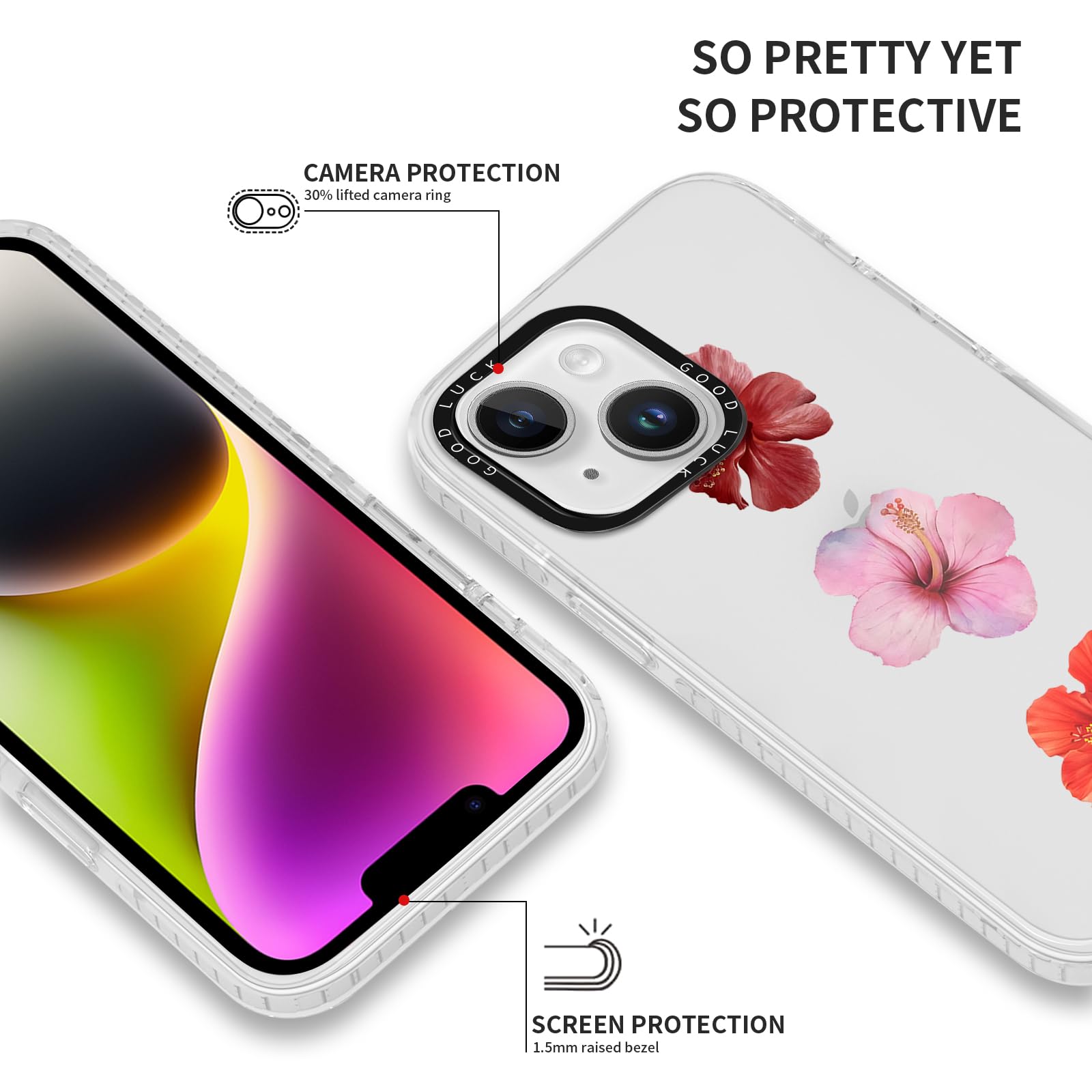 Custodia Trasparente Con Fiori Bianchi Per IPhone 13 Pro + 2 Pellicole Vetro Temperato - Silicone Morbido TPU Antiurto