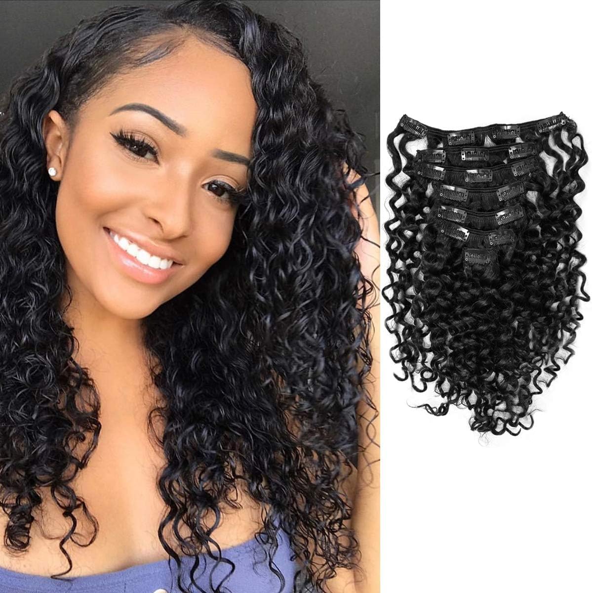 Anrosa Water Wave Clip in Hair Extensions Human Hair