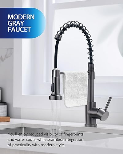 Miniatura 2 de LUFEIDRA Grifo de cocina gris negro grifo de fregadero con pulverizador, una sola manija de uno o tres agujeros comercial moderno RV acero