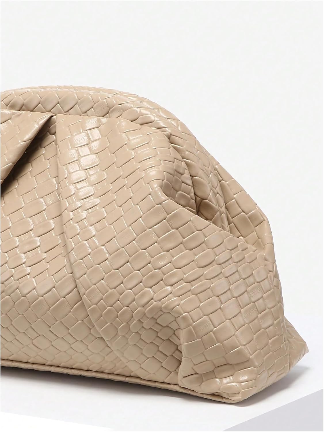 OYOANGLE Women's Minimalist Woven Leather Clutch Purses Textured Kiss Lock Pleated Vintage Evening Handbags - Image 2