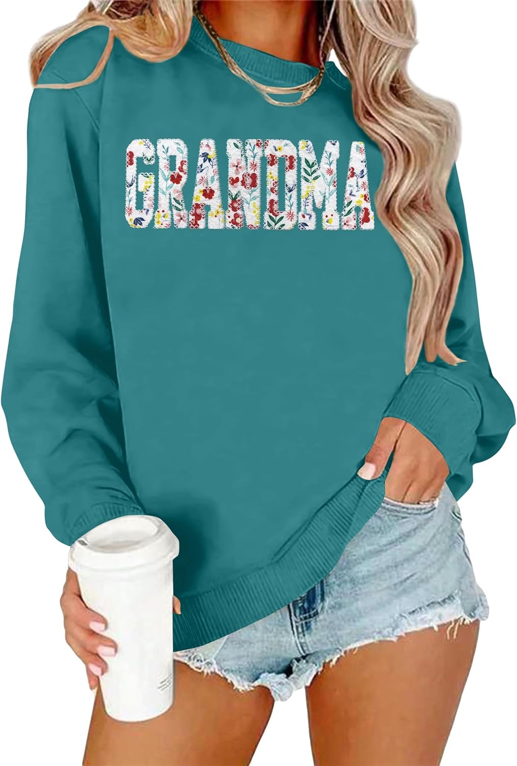 VVNTY Grandma Sweatshirts for Women: Embroidered Grandma Letter Shirts Floral Applique Grandmother Pullover Tops - Image 2