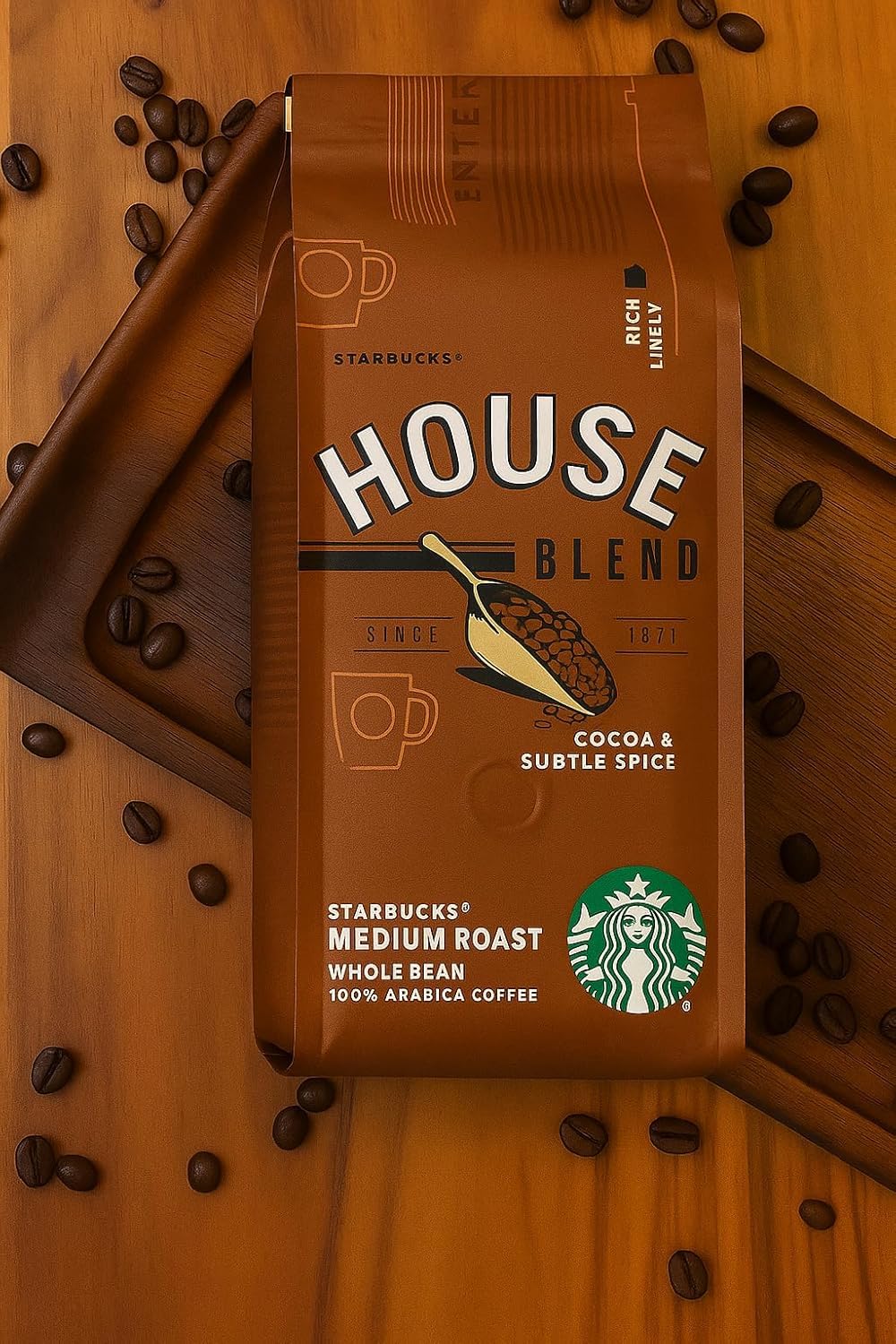 Starbucks House Blend Medium Roast Whole Bean Coffee, 100% Arabica