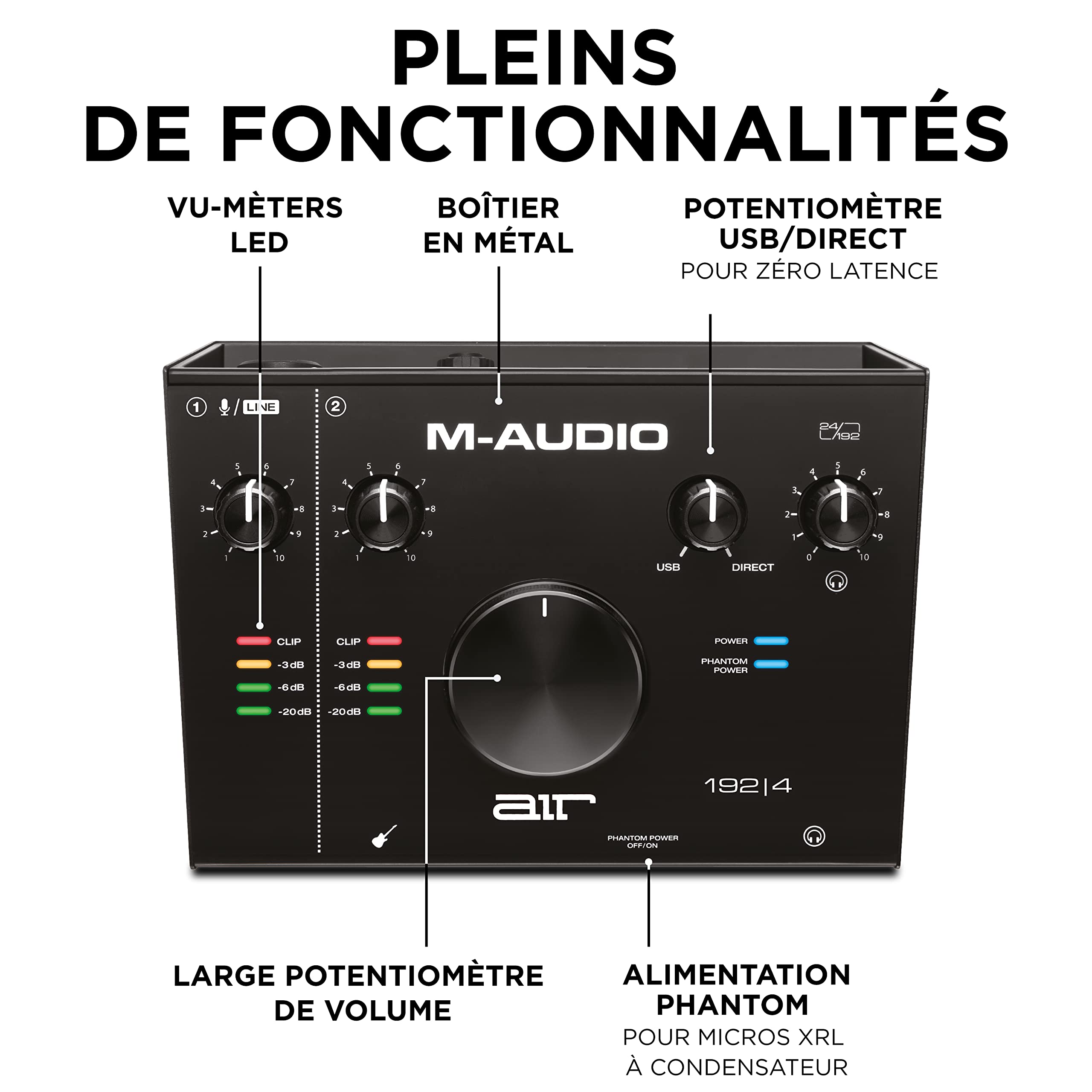 M-AUDIO AIR 192|4 Interface Audio ou Carte Son USB pour l'Enregistrement, le Chant, la Guitare, de Qualité Studio, avec 1 Entrée XLR et Logiciels