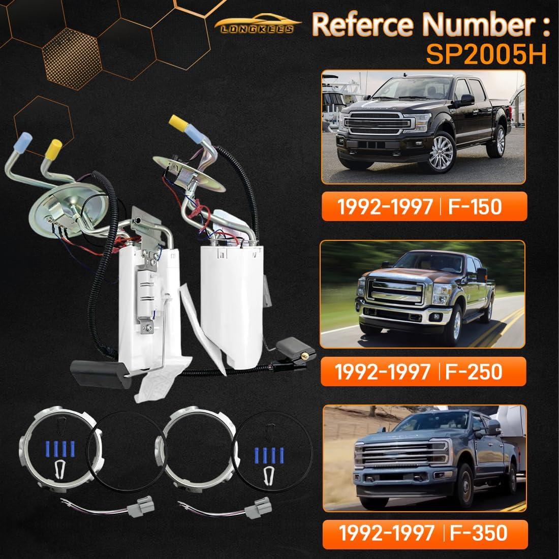 Front & Rear Fuel Pump Assembly Compatible with Ford F-150 F-250 F-350 1992-1997, Replaces SP2005H SP2007H