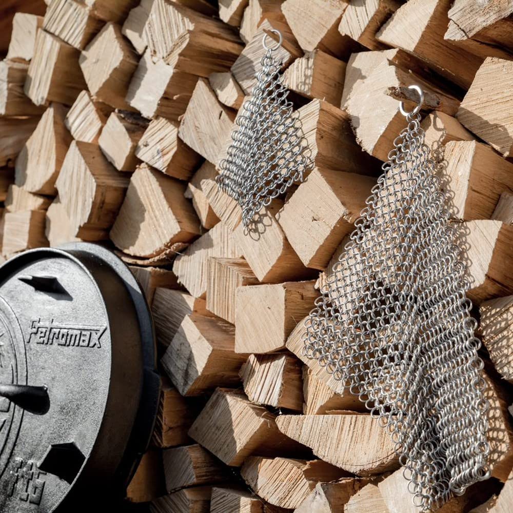 Petromax Cast Iron Pot Scrubber, Stainless Steel Chain Mail Skillet and Pan Cleaner Removes Burnt Residue on Cast or Wrought Iron Cookware, Regular 4.9