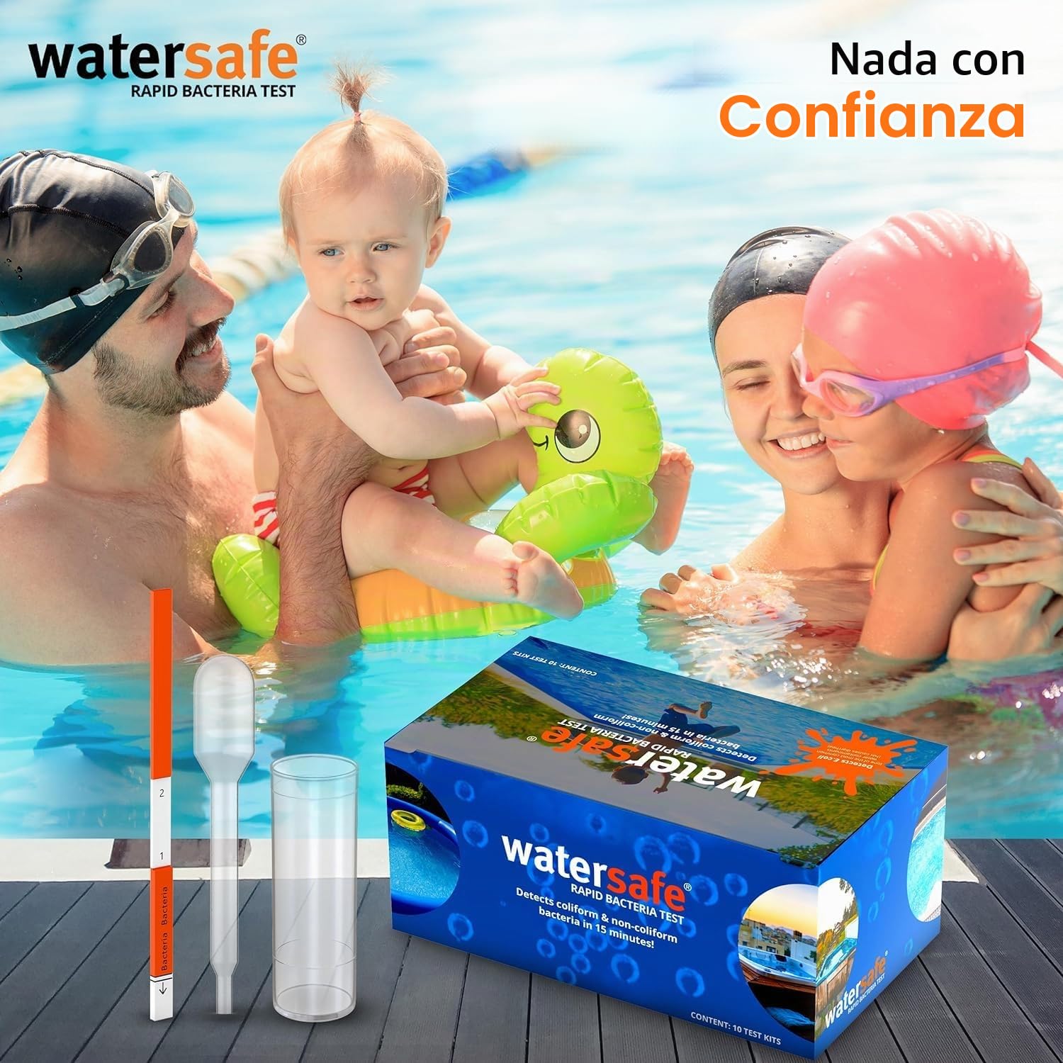 Watersafe Rapid Bacterias Prueba 10-Pack. Detecta E. Coli, Pseudomonas en 15 Minutos Ideal para Piscina, Spa & Recreativo Agua