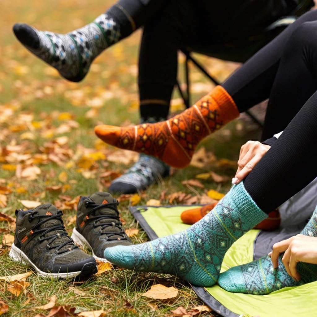 GoWith 2 Pairs Vintage Alpaca Wool Socks for Women, Warm Alpaca-Merino Blend Christmas Hiking Boot Socks - Image 2