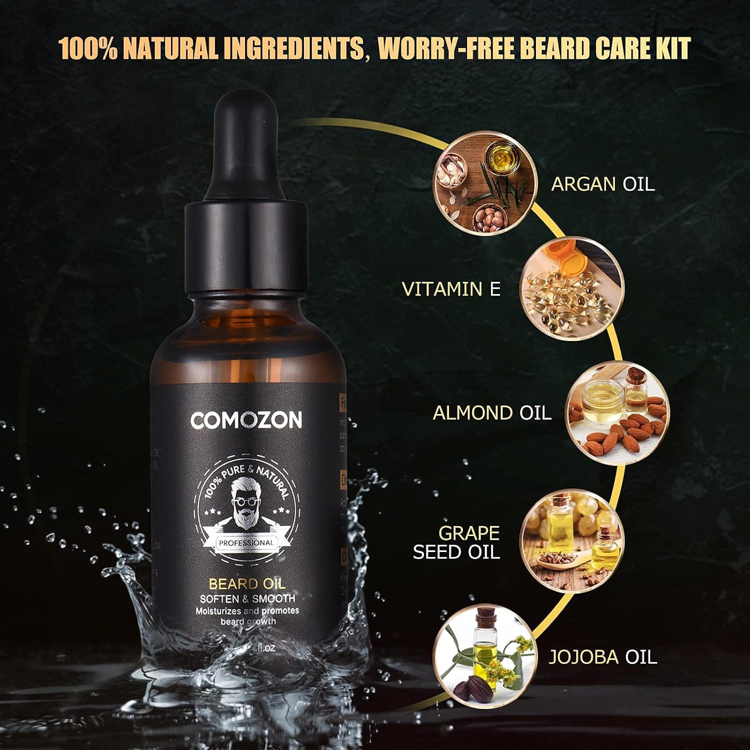 Kit Barbe Homme Complet 12 en 1, Soin Barbe avec Huile, Shampoing, Crème, Peigne, Ciseaux, Brosse, Rasoir