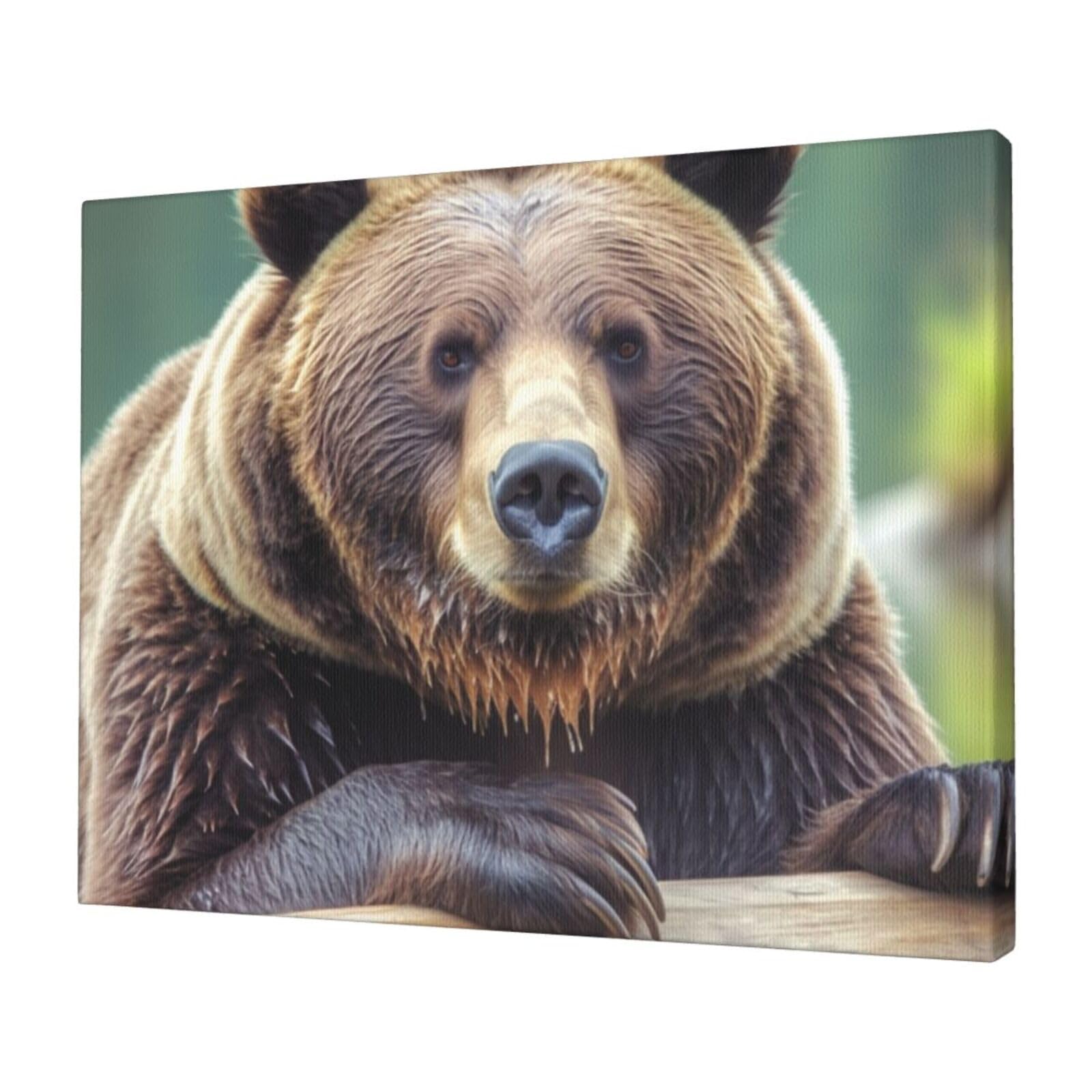 KLOPH Grizzly bear Canvas Wall Art for Living Room 12"x16" Modern Artwork Painting for Bathroom Hanging Canvas Prints Aesthetic Wallart for Bedroom Kitchen Office Wall Decor